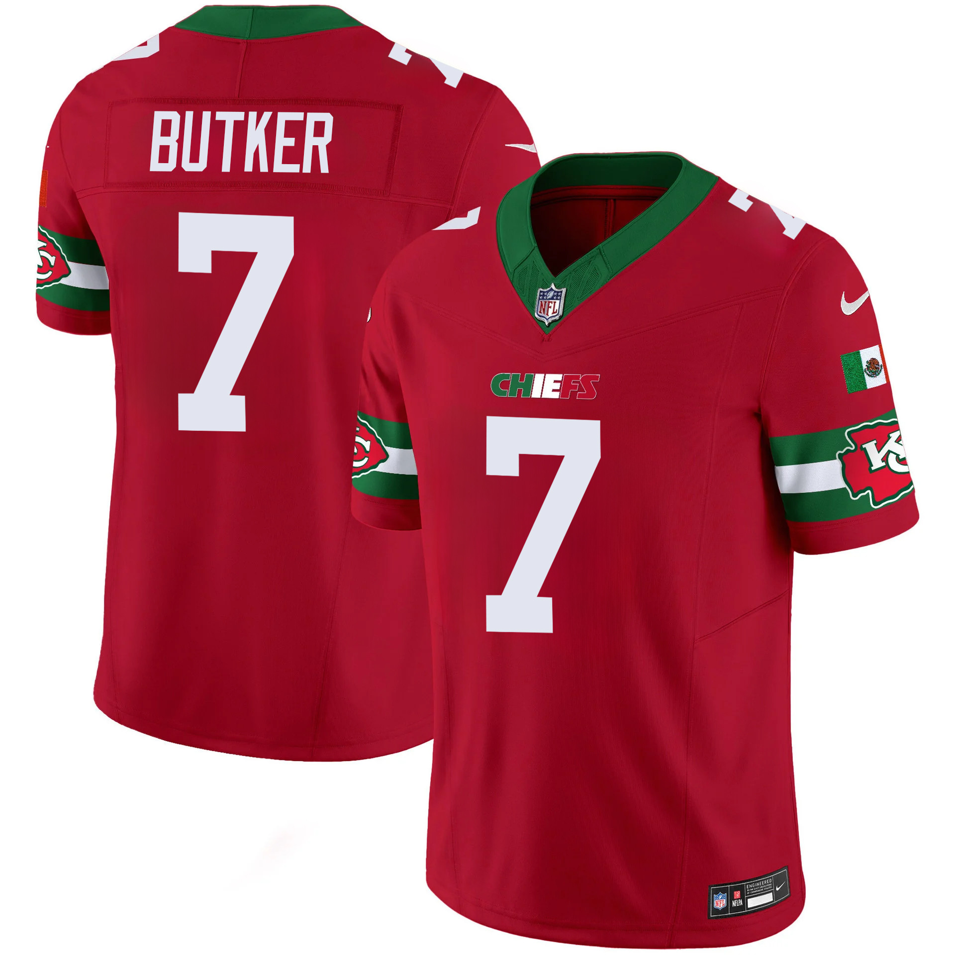 Harrison Butker Men's Kansas City Chiefs Mexico Vapor Limited Red Jersey - All Stitched