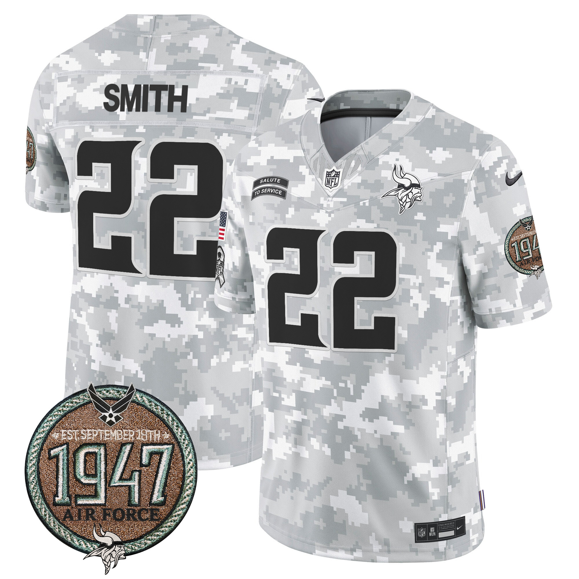 Harrison Smith Men's Minnesota Vikings 2024 Salute to Service Establishment Year Patch Vapor Limited Air Force Jersey - All Stitched