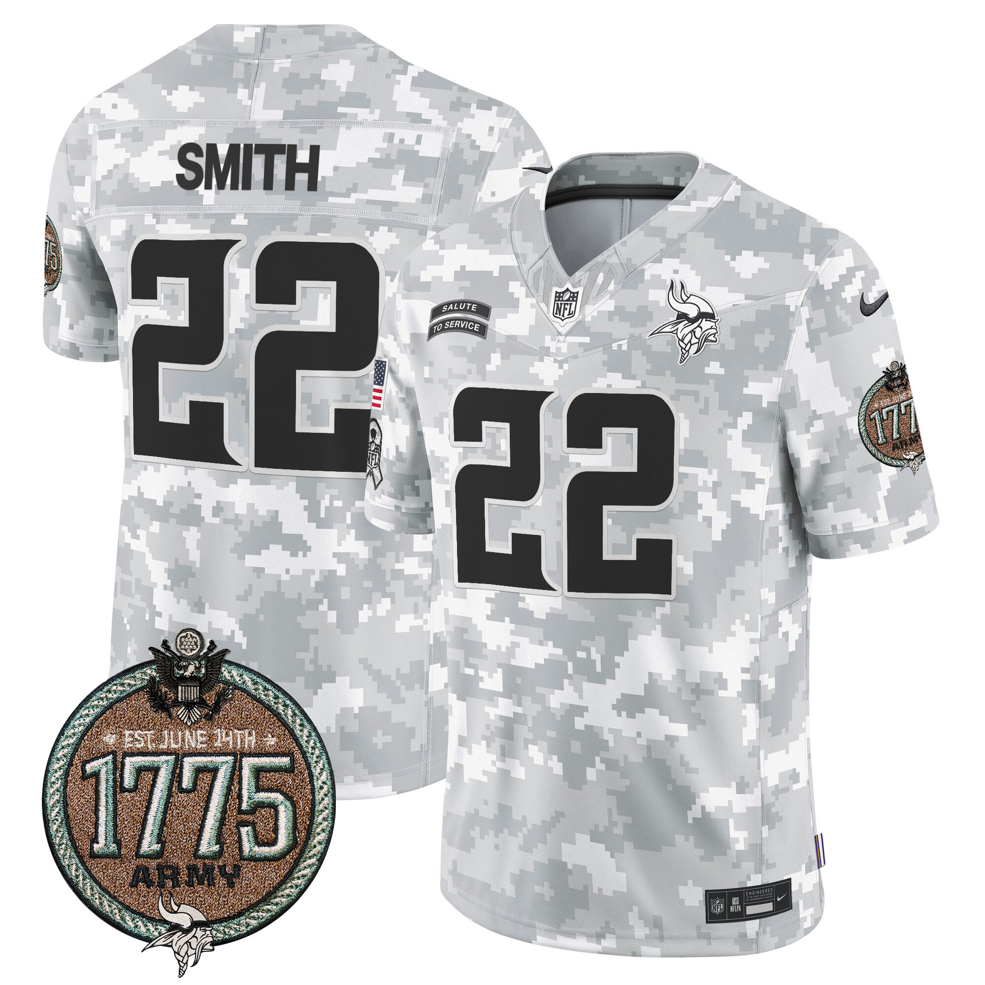 Harrison Smith Men's Minnesota Vikings 2024 Salute to Service Establishment Year Patch Vapor Limited Army Jersey - All Stitched