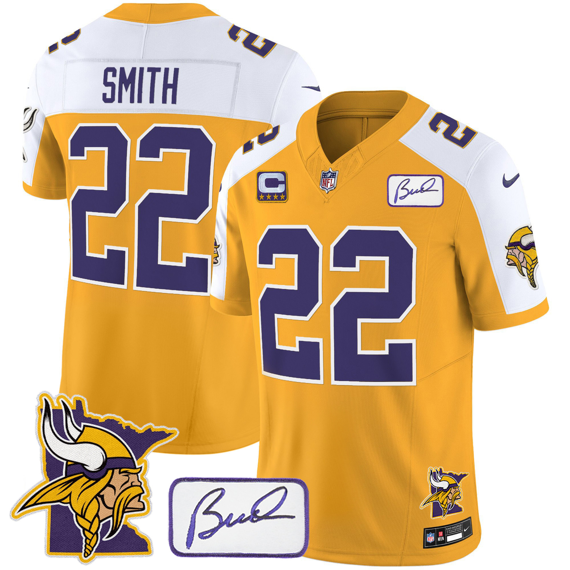 Harrison Smith Men's Minnesota Vikings Bud Grant & Minnesota Patch Classic Limited Gold Alternate Jersey - All Stitched