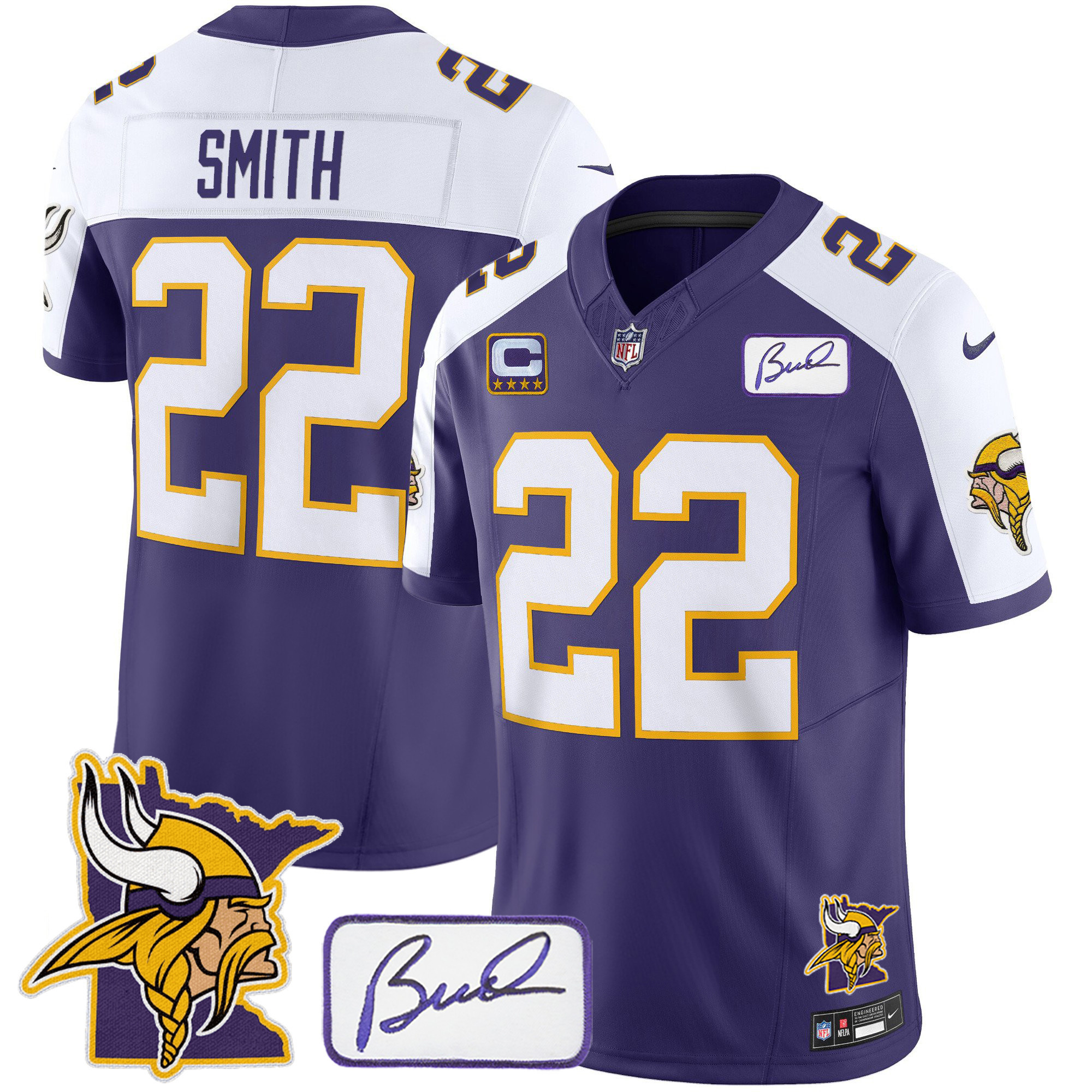 Harrison Smith Men's Minnesota Vikings Bud Grant & Minnesota Patch Classic Limited Purple Alternate Jersey - All Stitched