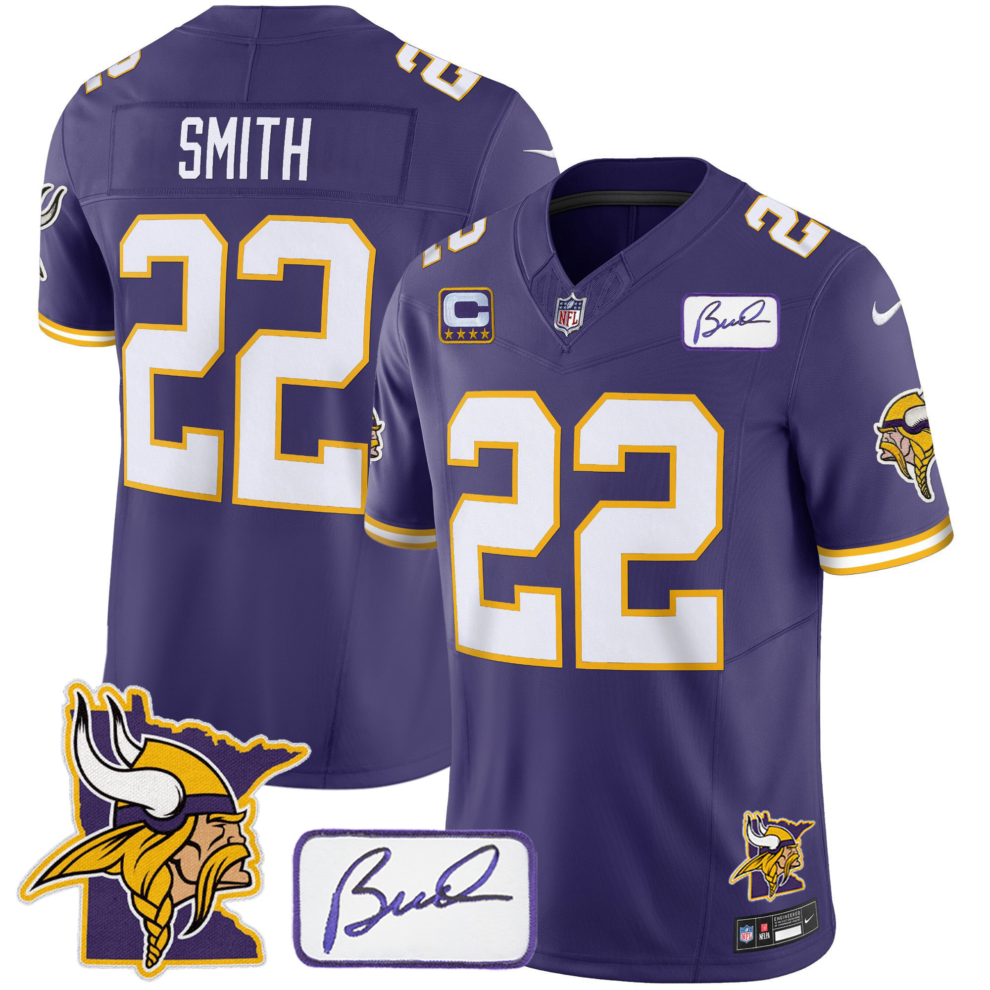 Harrison Smith Men's Minnesota Vikings Bud Grant & Minnesota Patch Classic Limited Purple Jersey - All Stitched