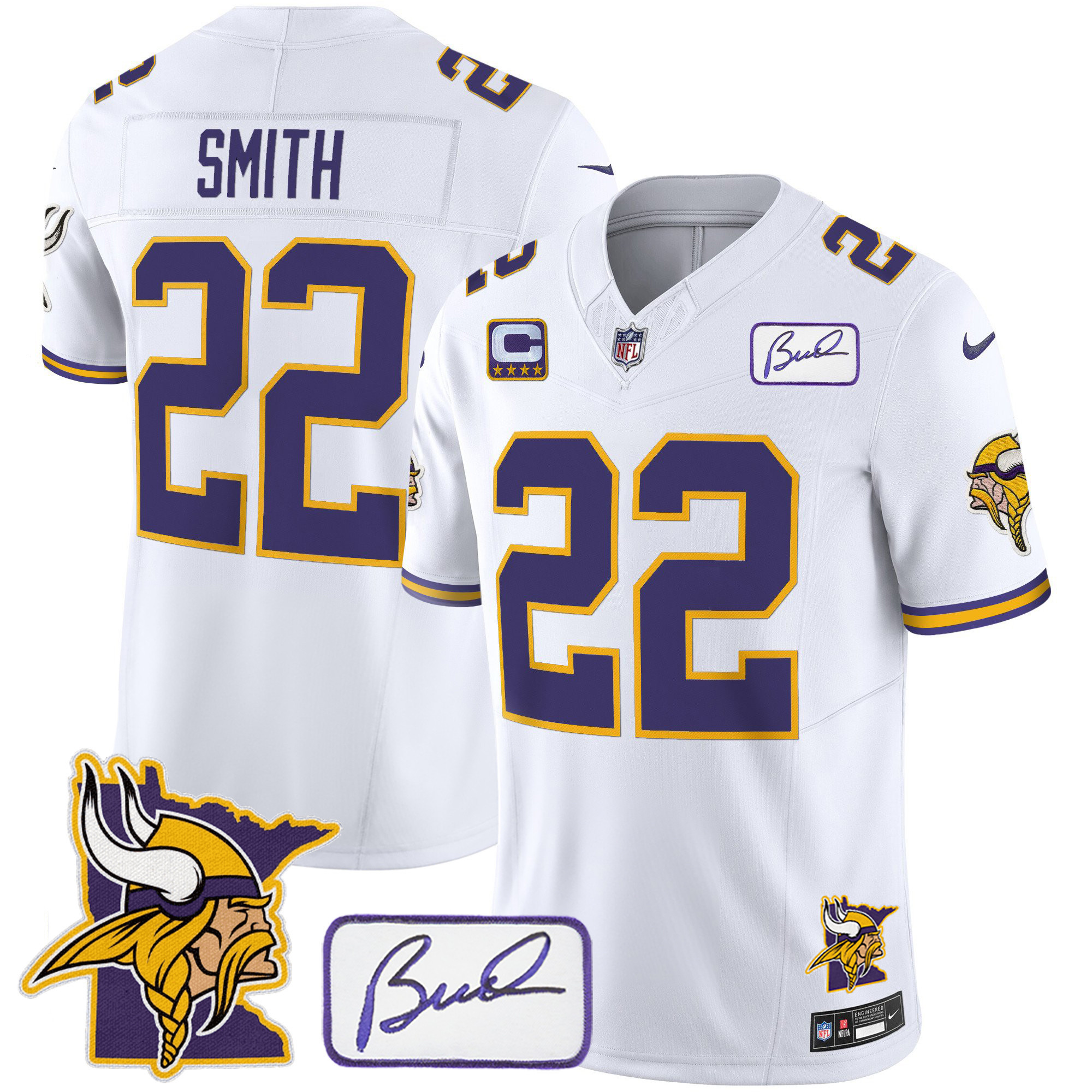 Harrison Smith Men's Minnesota Vikings Bud Grant & Minnesota Patch Classic Limited White Jersey - All Stitched