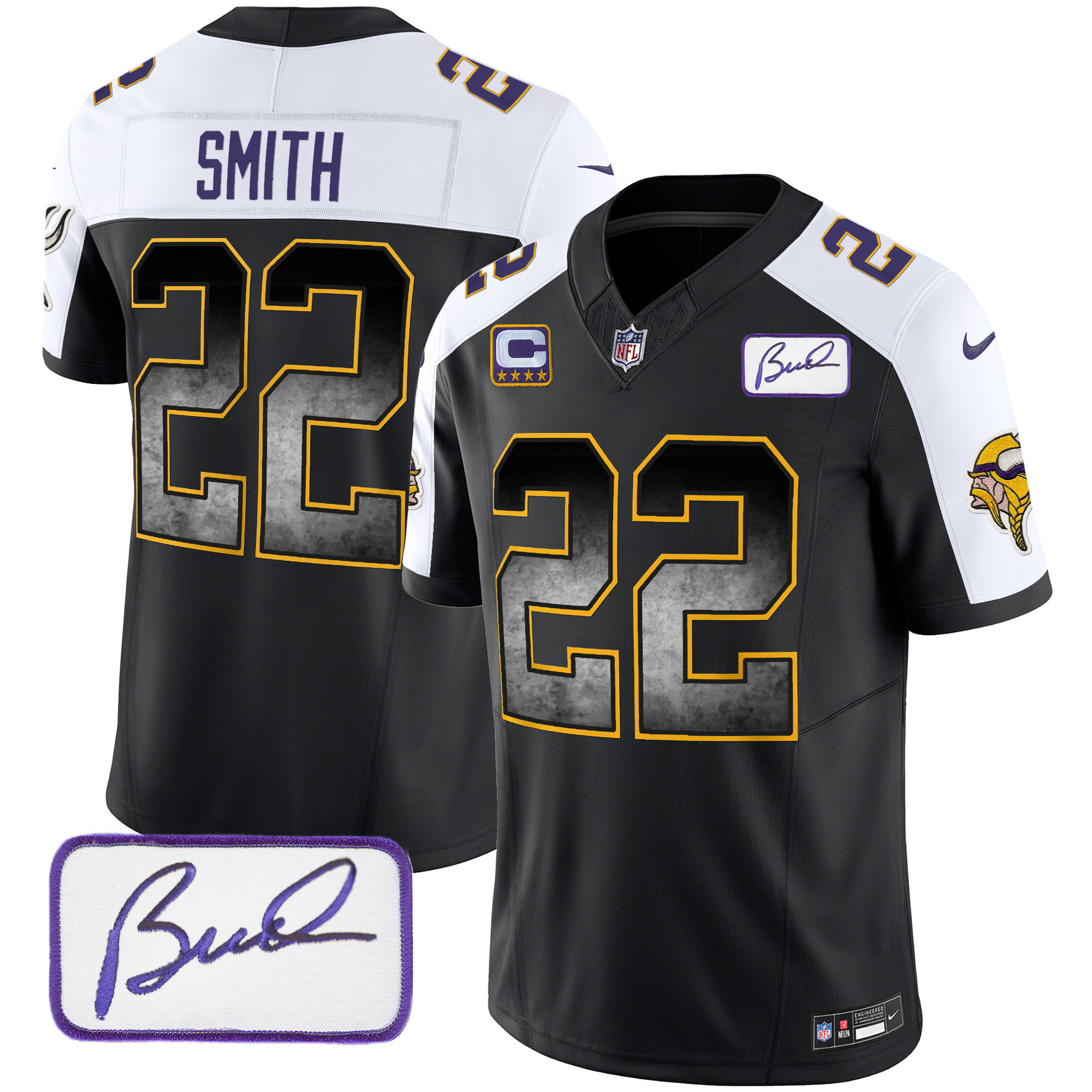 Harrison Smith Men's Minnesota Vikings Bud Grant Patch Arch Smoke Vapor Black Alternate Jersey - All Stitched