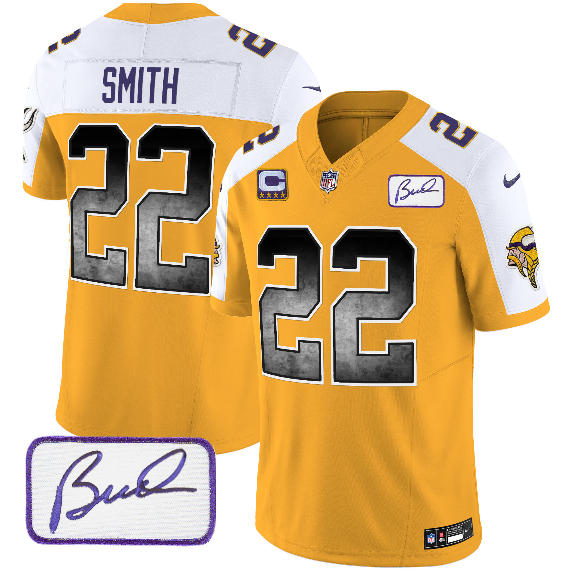 Harrison Smith Men's Minnesota Vikings Bud Grant Patch Arch Smoke Vapor Gold Alternate Jersey - All Stitched