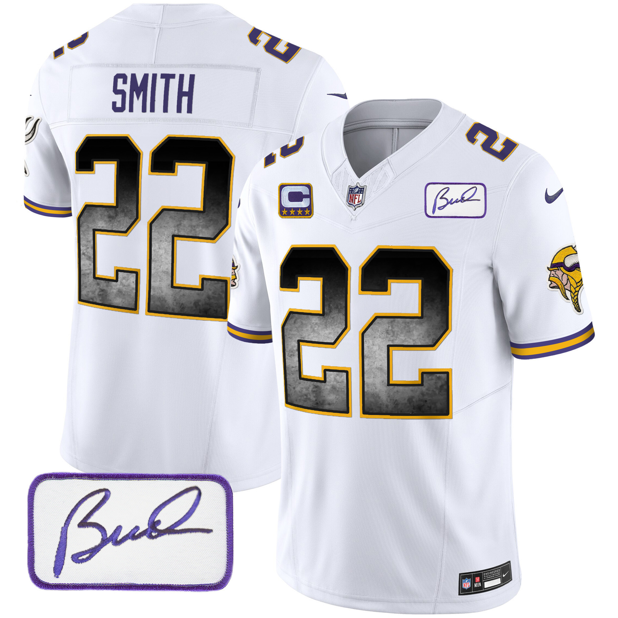 Harrison Smith Men's Minnesota Vikings Bud Grant Patch Arch Smoke Vapor White Jersey - All Stitched
