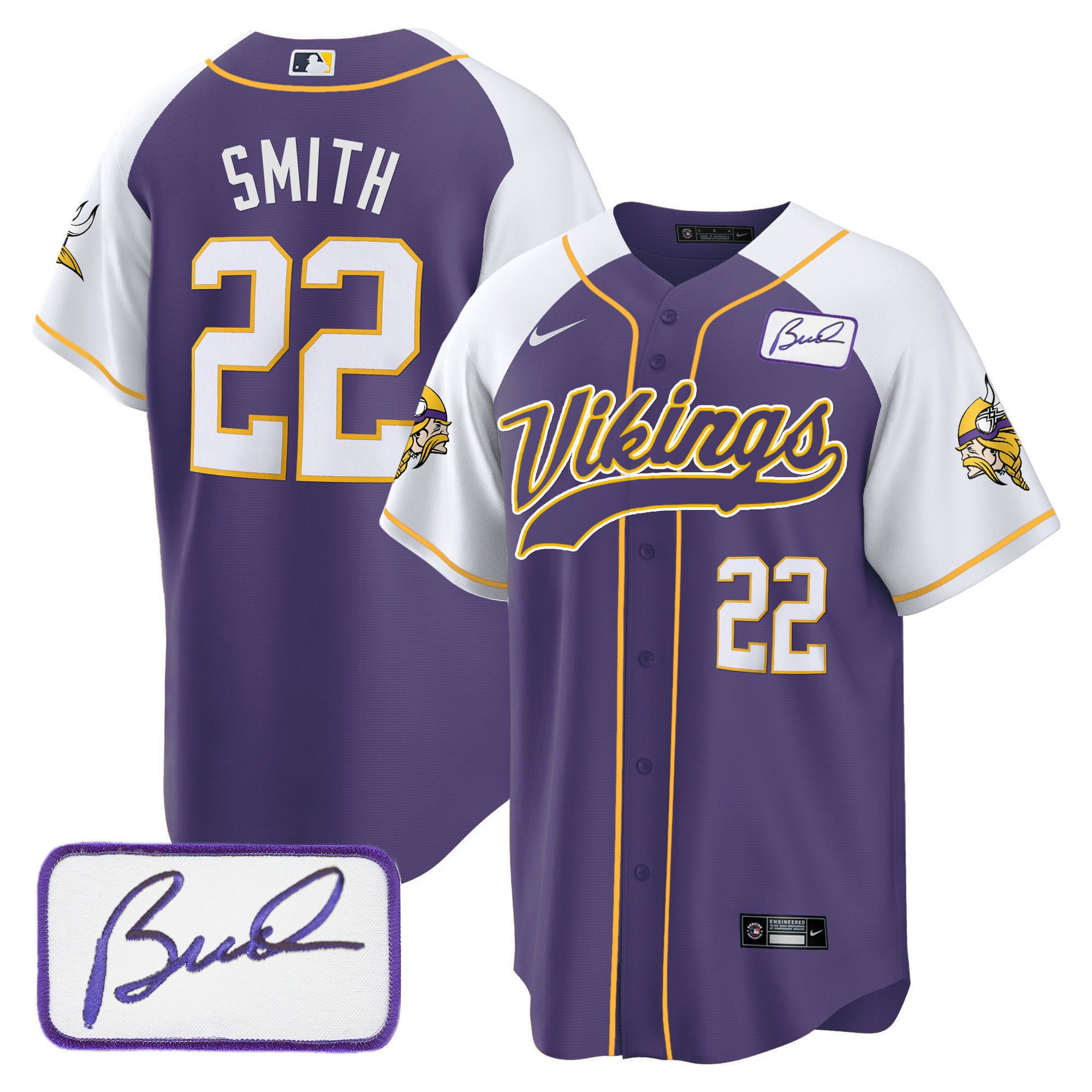 Harrison Smith Men's Minnesota Vikings Bud Grant Patch Classic Baseball Alternate Jersey - All Stitched