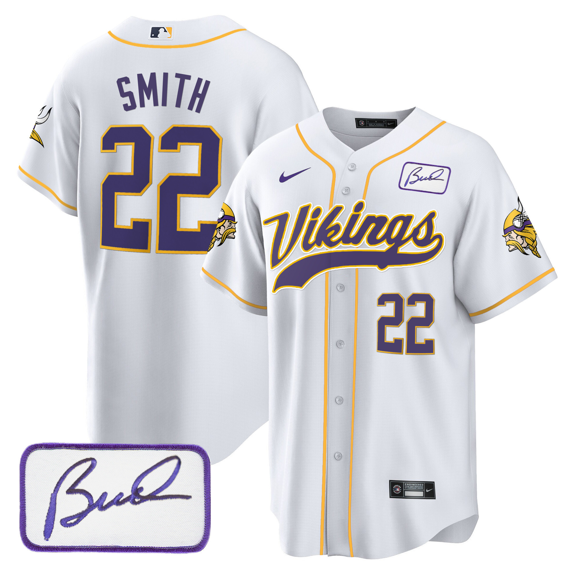 Harrison Smith Men's Minnesota Vikings Bud Grant Patch Classic Baseball White Jersey - All Stitched