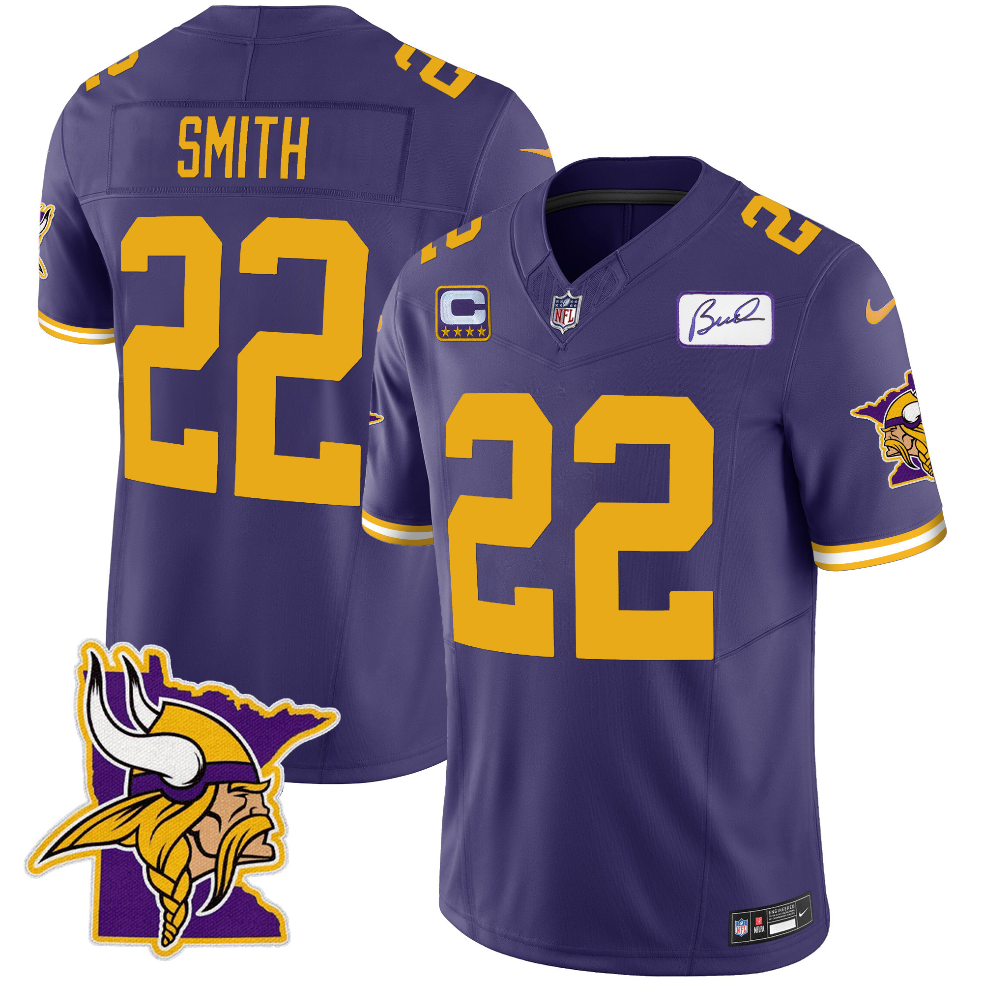 Harrison Smith Men's Minnesota Vikings Bud Grant Patch Classic Limited Color Rush Jersey - All Stitched