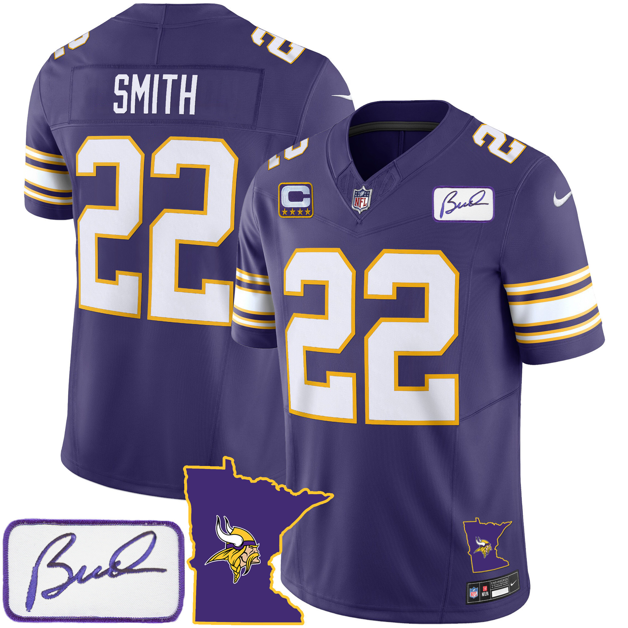Harrison Smith Men's Minnesota Vikings Bud Grant Patch Classic Limited Purple Jersey - All Stitched