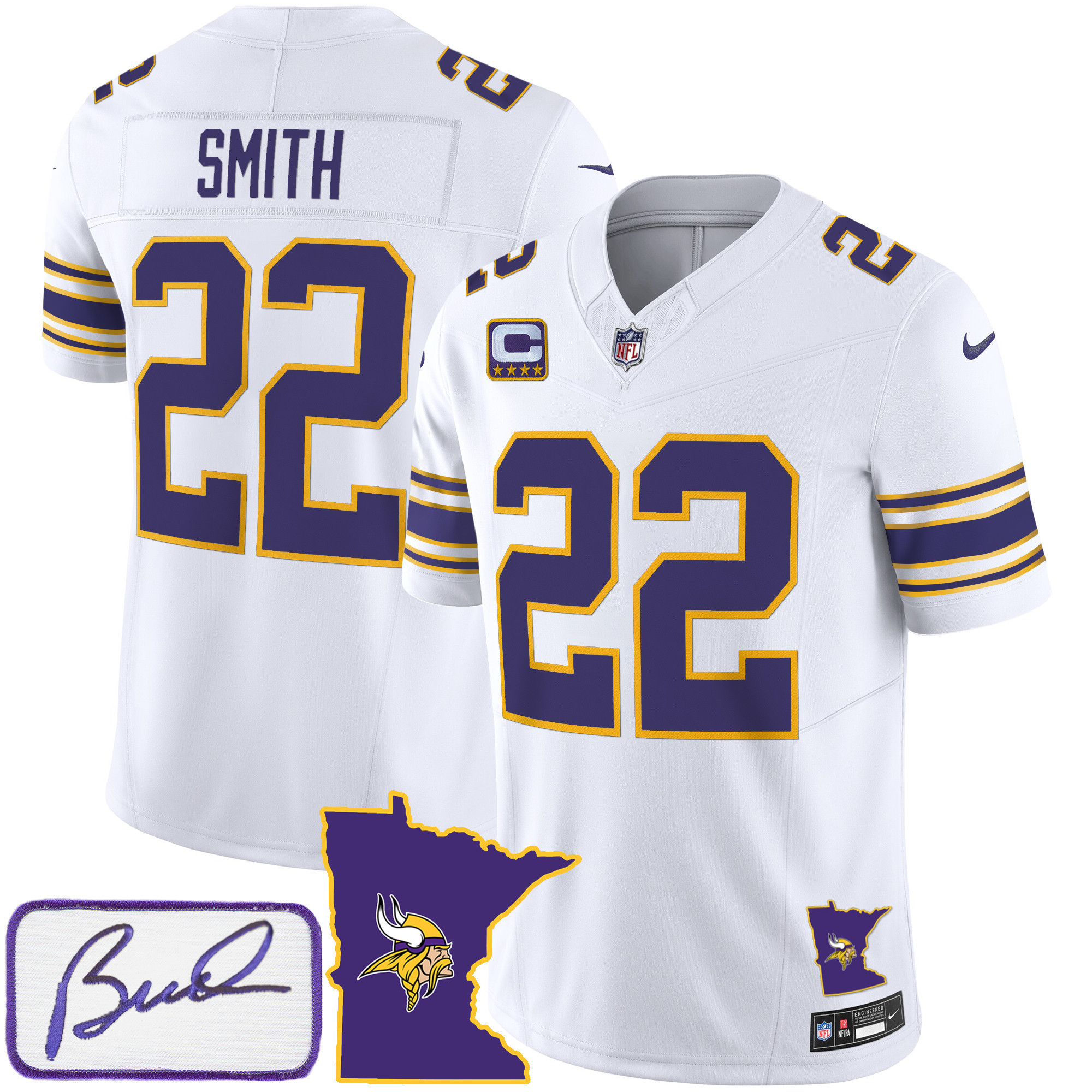 Harrison Smith Men's Minnesota Vikings Bud Grant Patch Classic Limited White Jersey - All Stitched