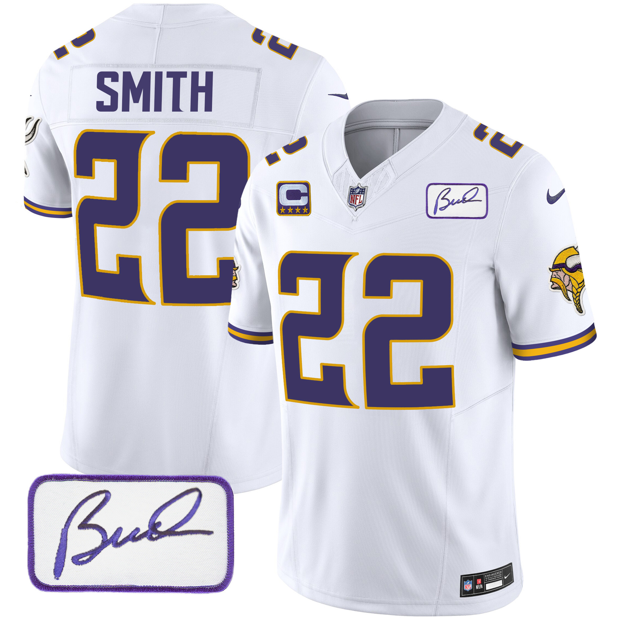 Harrison Smith Men's Minnesota Vikings Bud Grant Patch Classic Limited White Jersey - All Stitched
