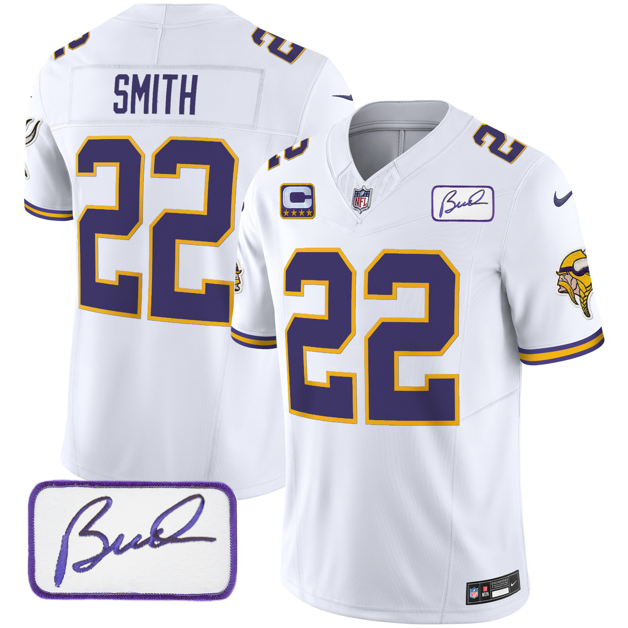 Harrison Smith Men's Minnesota Vikings Bud Grant Patch Classic Limited White Jersey - All Stitched