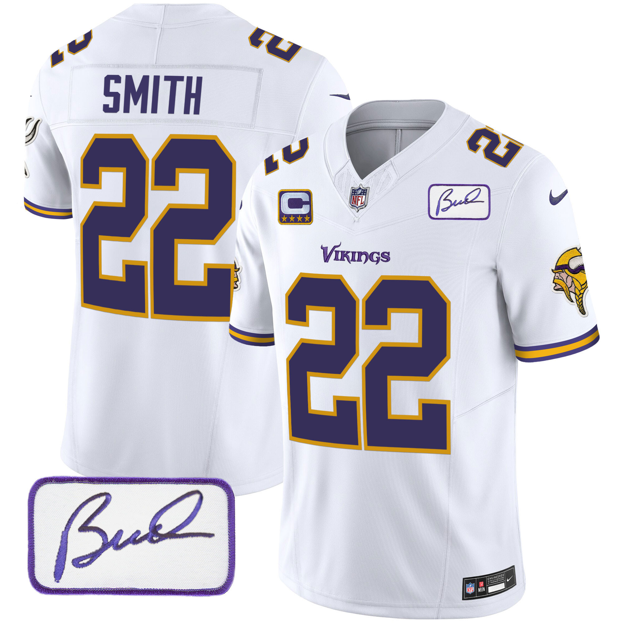 Harrison Smith Men's Minnesota Vikings Bud Grant Patch Classic Limited White Jersey - All Stitched