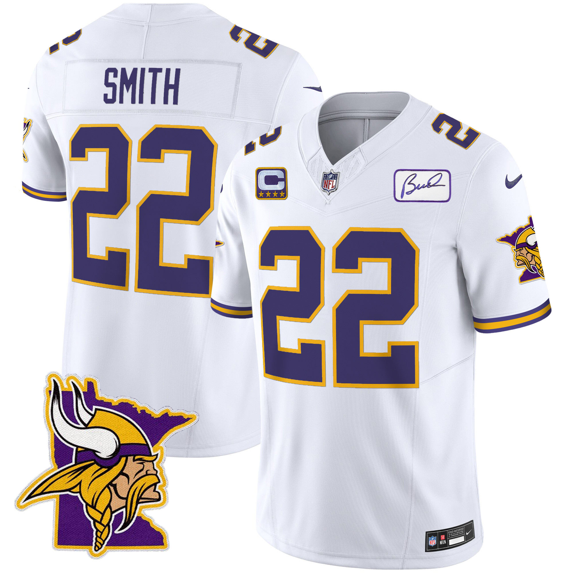 Harrison Smith Men's Minnesota Vikings Bud Grant Patch Classic Limited White Jersey - All Stitched