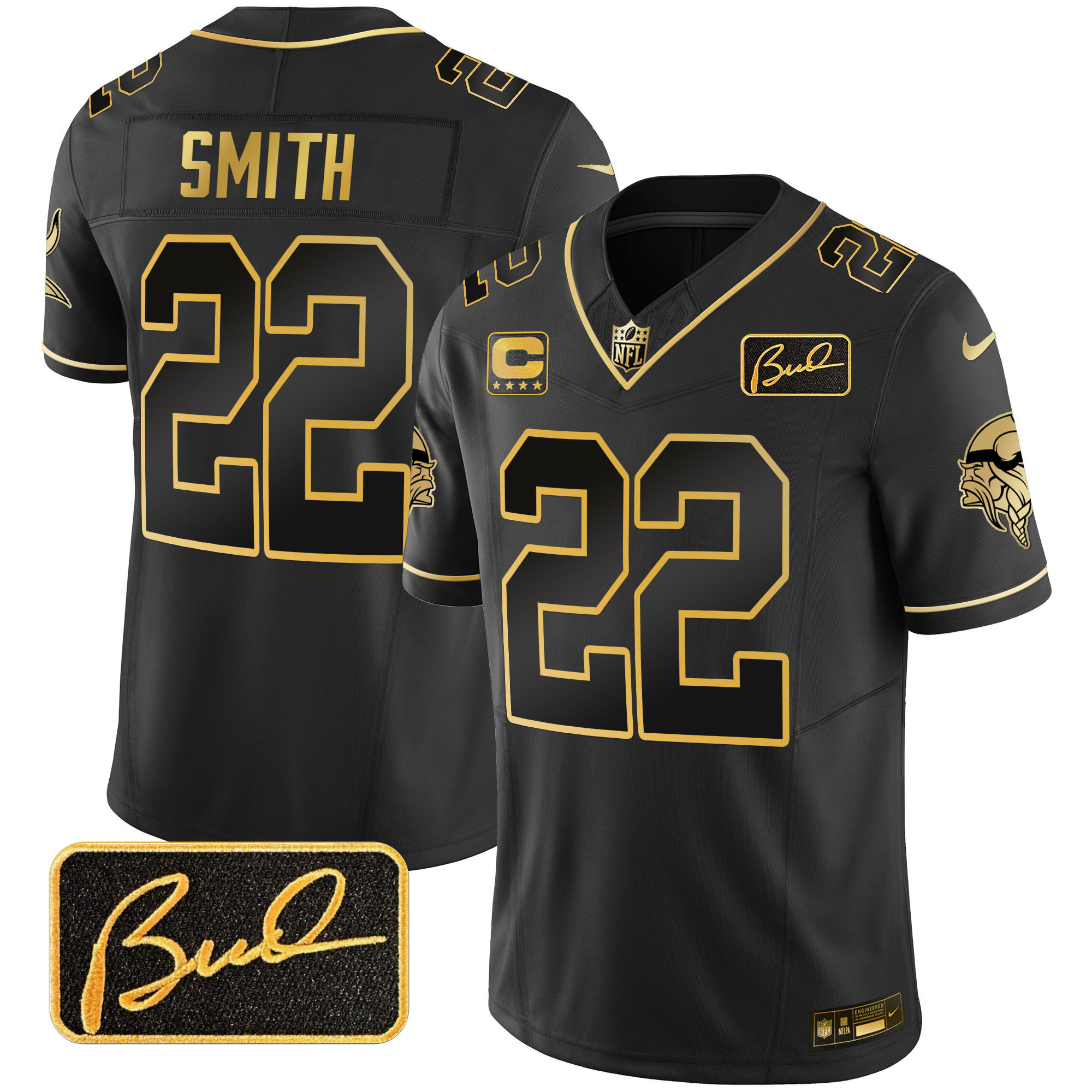 Harrison Smith Men's Minnesota Vikings Bud Grant Patch Gold Limited Black Gold Jersey - All Stitched