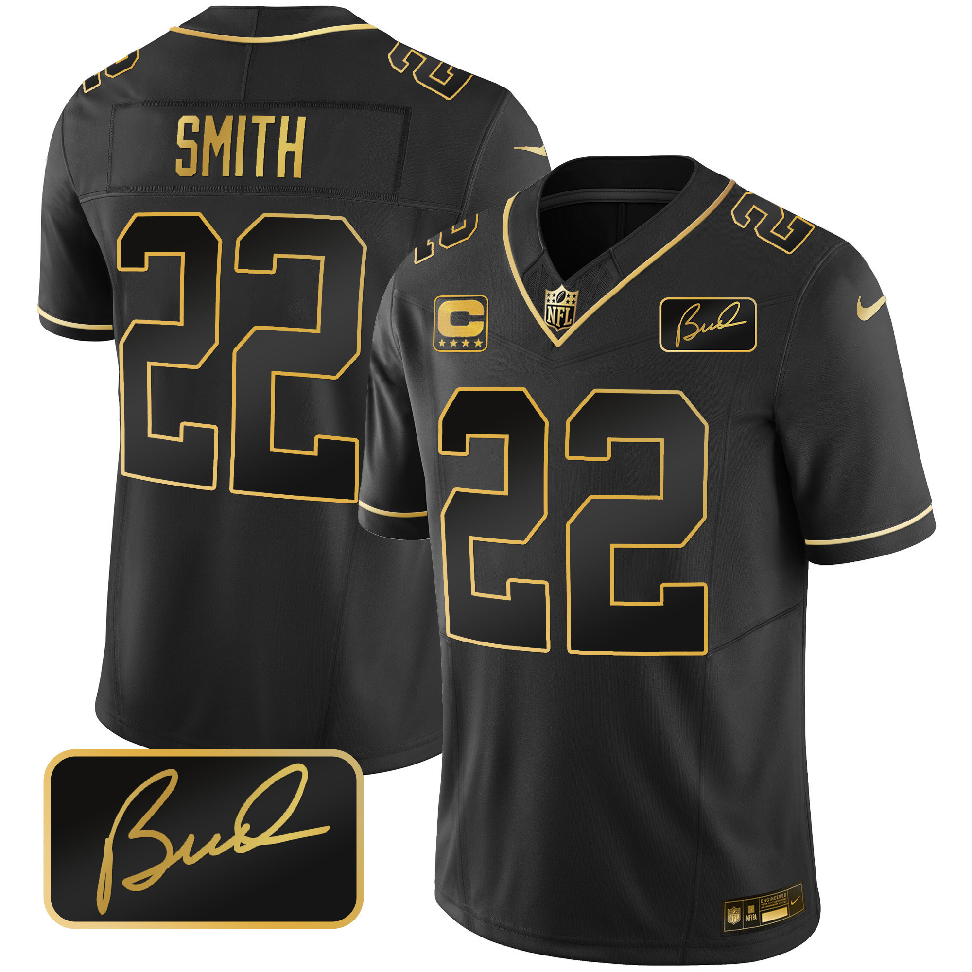 Harrison Smith Men's Minnesota Vikings Bud Grant Patch Gold Limited Black Gold Jersey - All Stitched