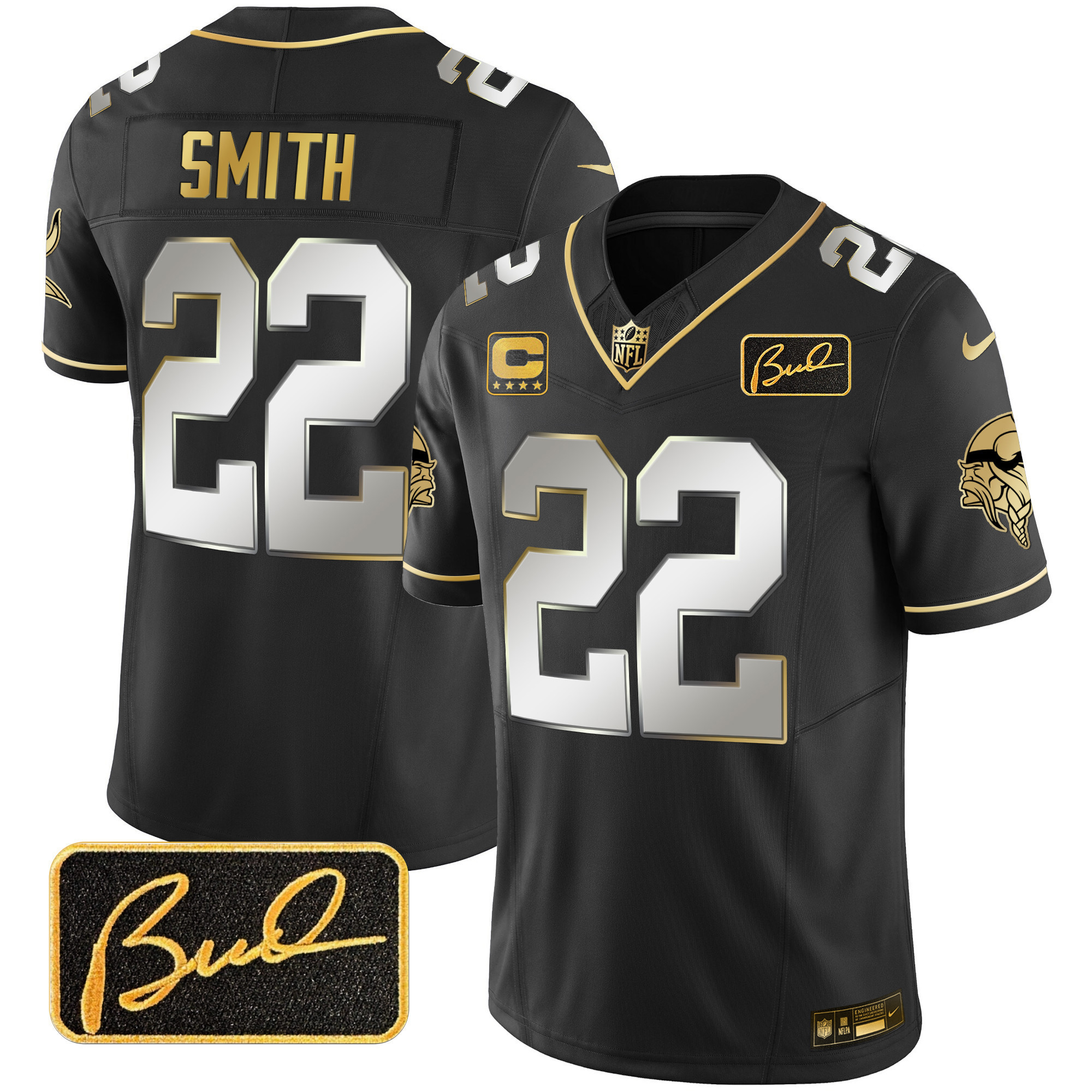 Harrison Smith Men's Minnesota Vikings Bud Grant Patch Gold Limited Black Limited Jersey - All Stitched