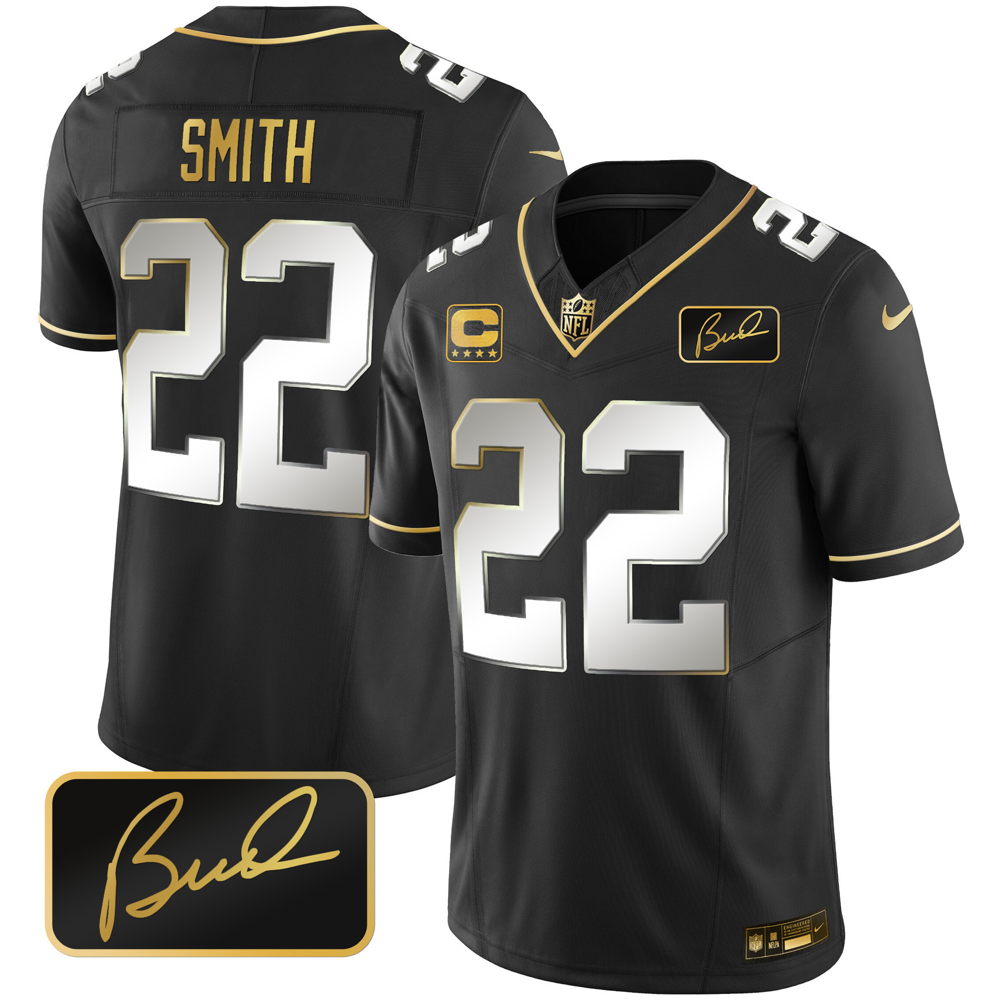 Harrison Smith Men's Minnesota Vikings Bud Grant Patch Gold Limited Black Limited Jersey - All Stitched