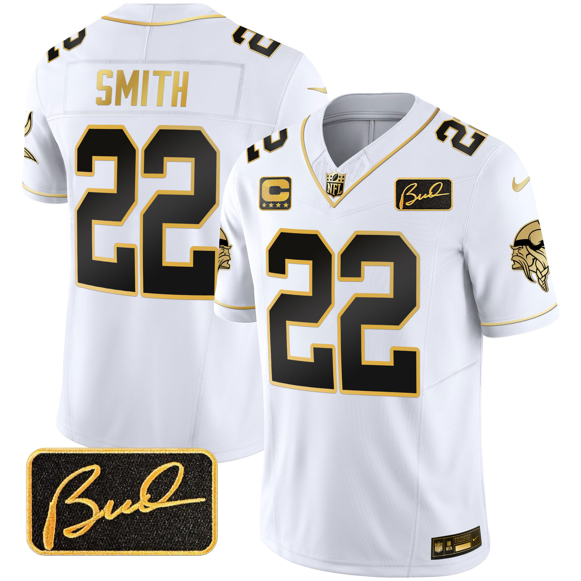 Harrison Smith Men's Minnesota Vikings Bud Grant Patch Gold Limited White Gold Jersey - All Stitched