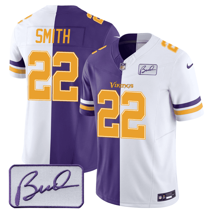 Harrison Smith Men's Minnesota Vikings Bud Grant Patch Purple/ White Split Split Jersey - All Stitched