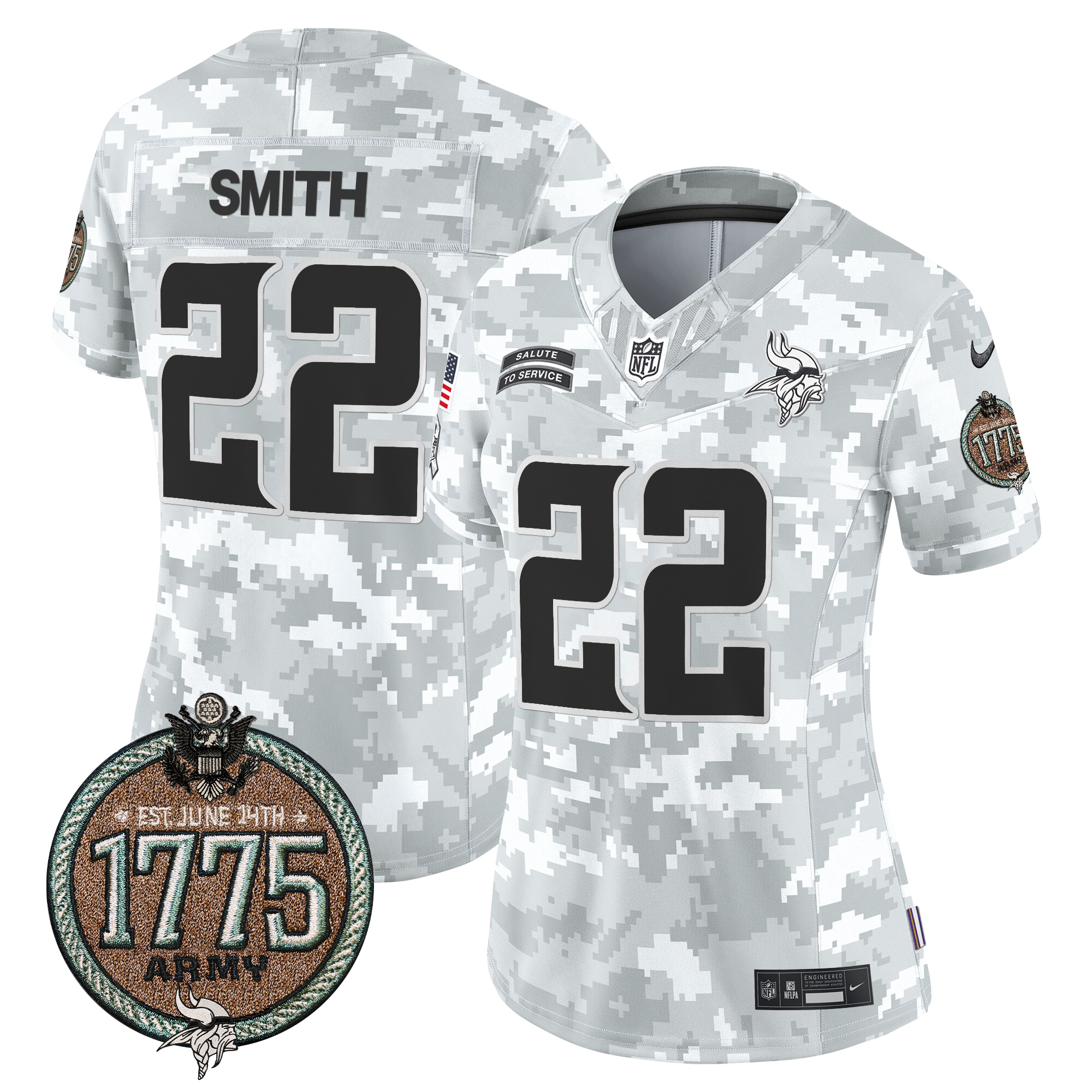 Harrison Smith Women's Minnesota Vikings 2024 Salute to Service Establishment Year Patch Vapor Limited Army Jersey - All Stitched