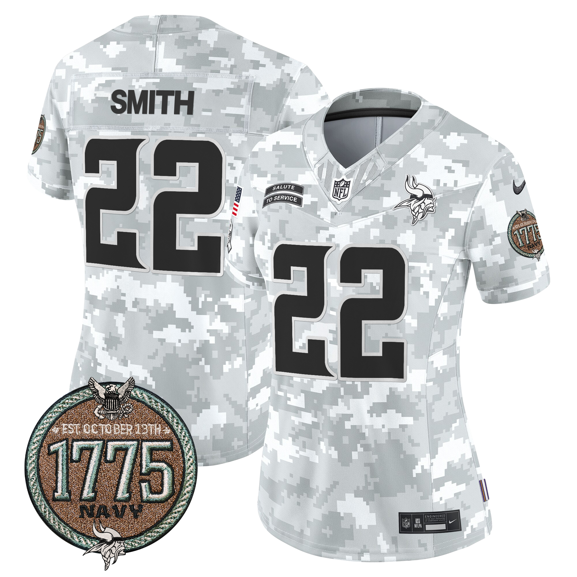 Harrison Smith Women's Minnesota Vikings 2024 Salute to Service Establishment Year Patch Vapor Limited Navy Jersey - All Stitched