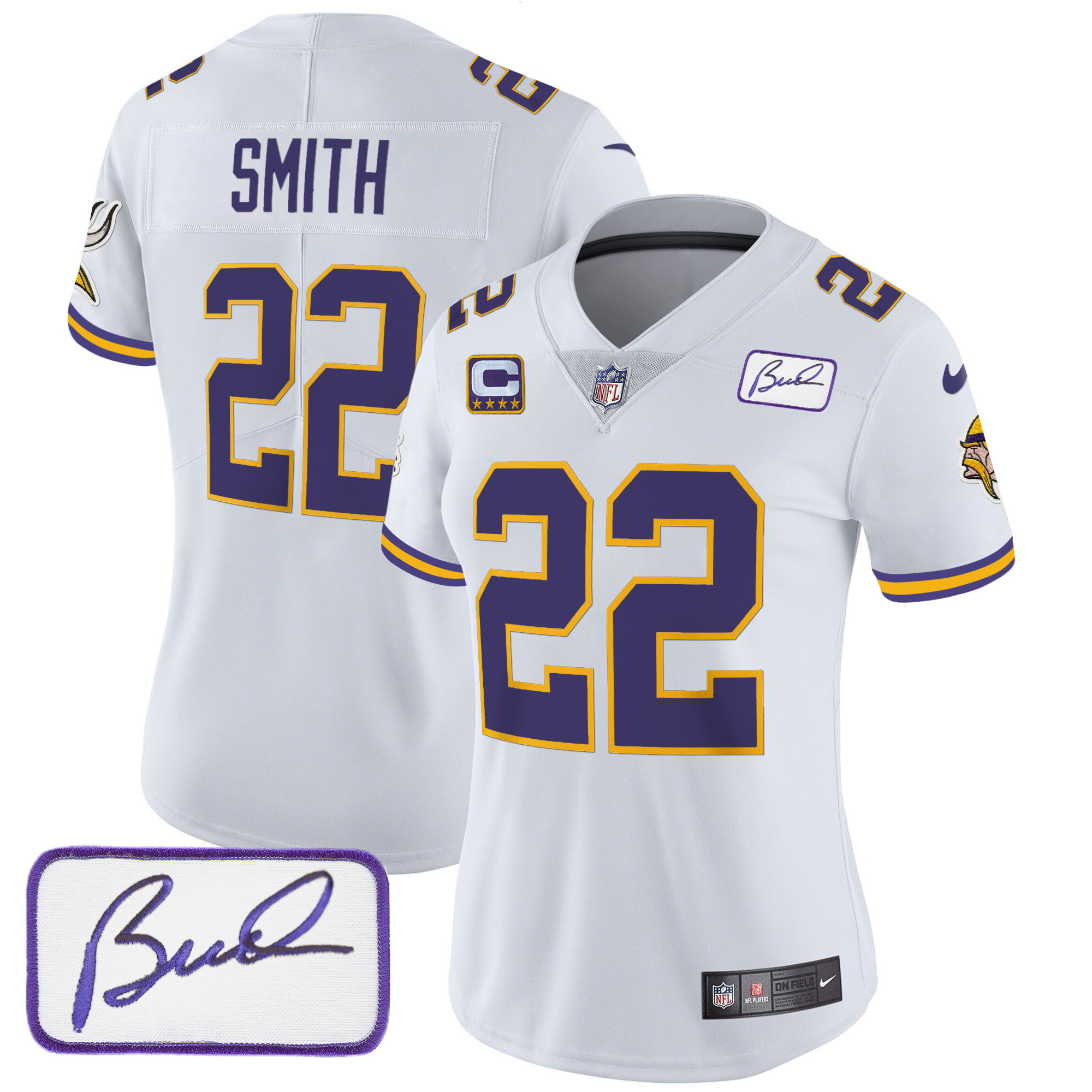 Harrison Smith Women's Minnesota Vikings Bud Grant Patch Classic Limited White Jersey - All Stitched