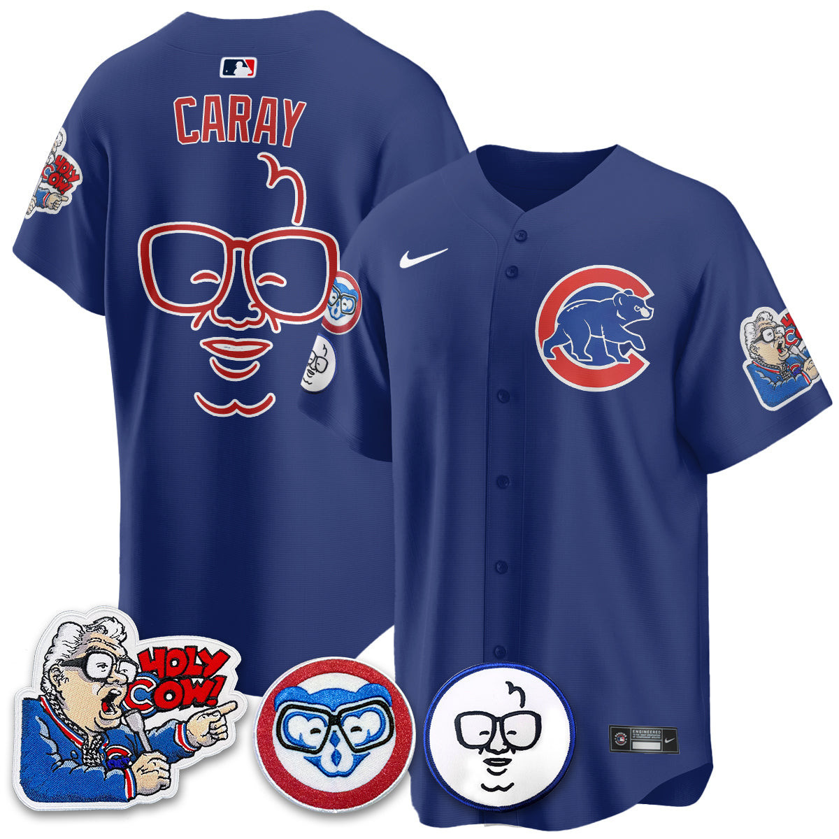 Harry Caray Men's Chicago Cubs Harry Caray Holy Cow Patch Premier Limited Royal Jersey - All Stitched