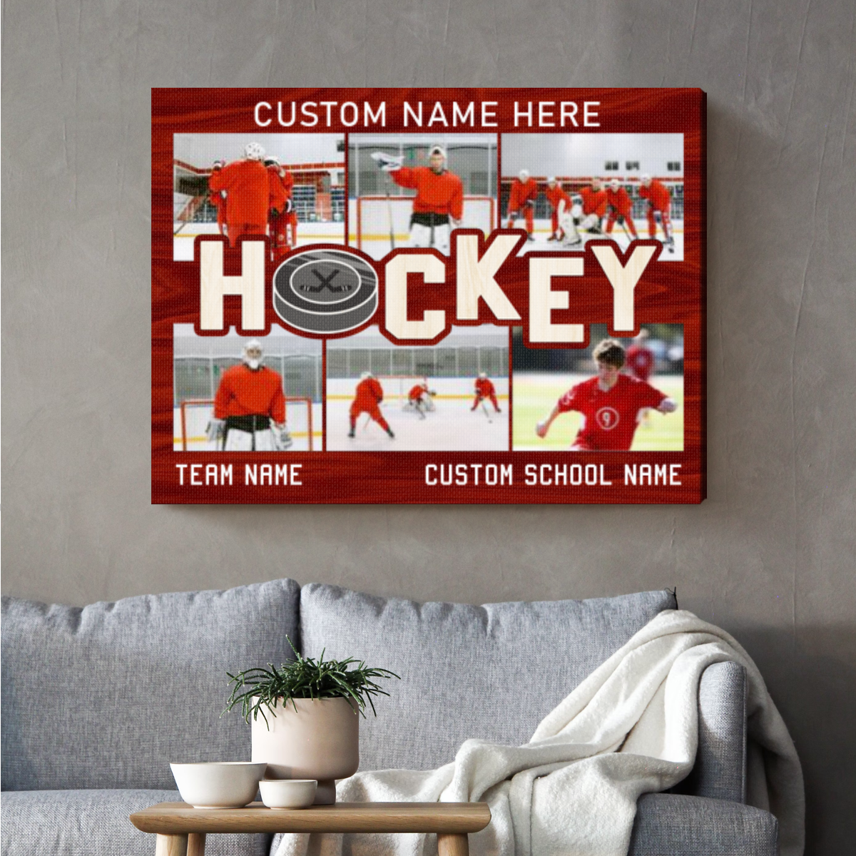 Hockey Custom Photo Collage Canvas, Personalized Ice Hockey Gifts, Gifts For Hockey Players, Hockey Coach Gift, Hockey Picture Print