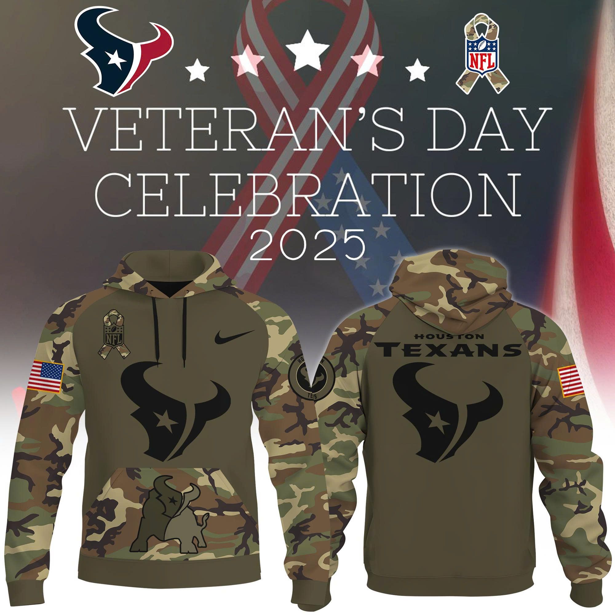 Houston Texans 2025 Camo Salute to Service Fan Hoodie