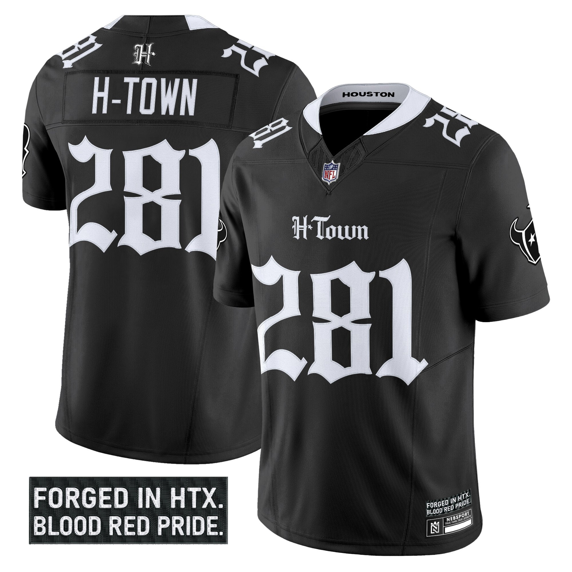 H?Town 281 Men's Houston Texans 'Gothic Lone Star Shadows Edition' Vapor Limited Black Jersey - All Stitched