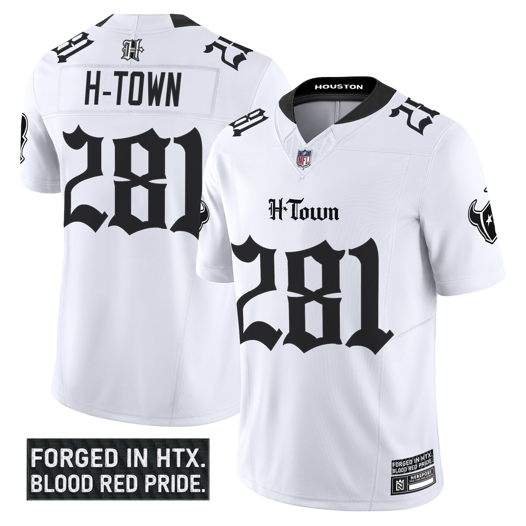 H?Town 281 Men's Houston Texans 'Gothic Lone Star Shadows Edition' Vapor Limited White Jersey - All Stitched