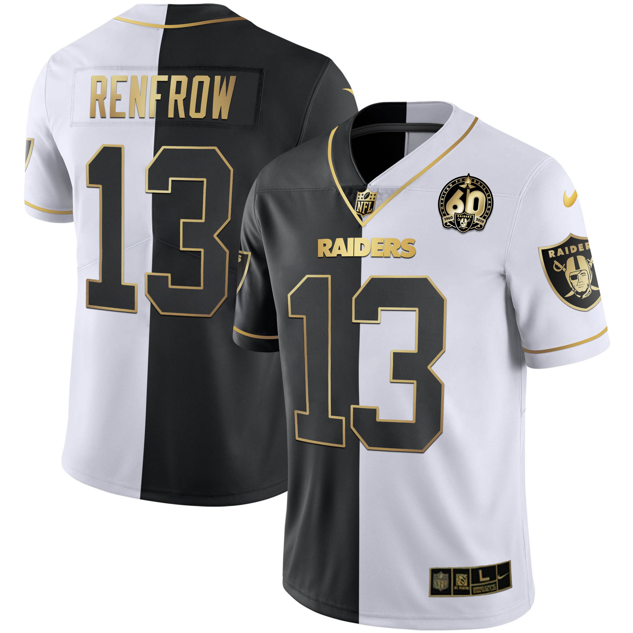 Hunter Renfrow Men's Las Vegas Raiders 60th Season Patch Gold & Split - All Stitched Split Gold Jersey - All Stitched