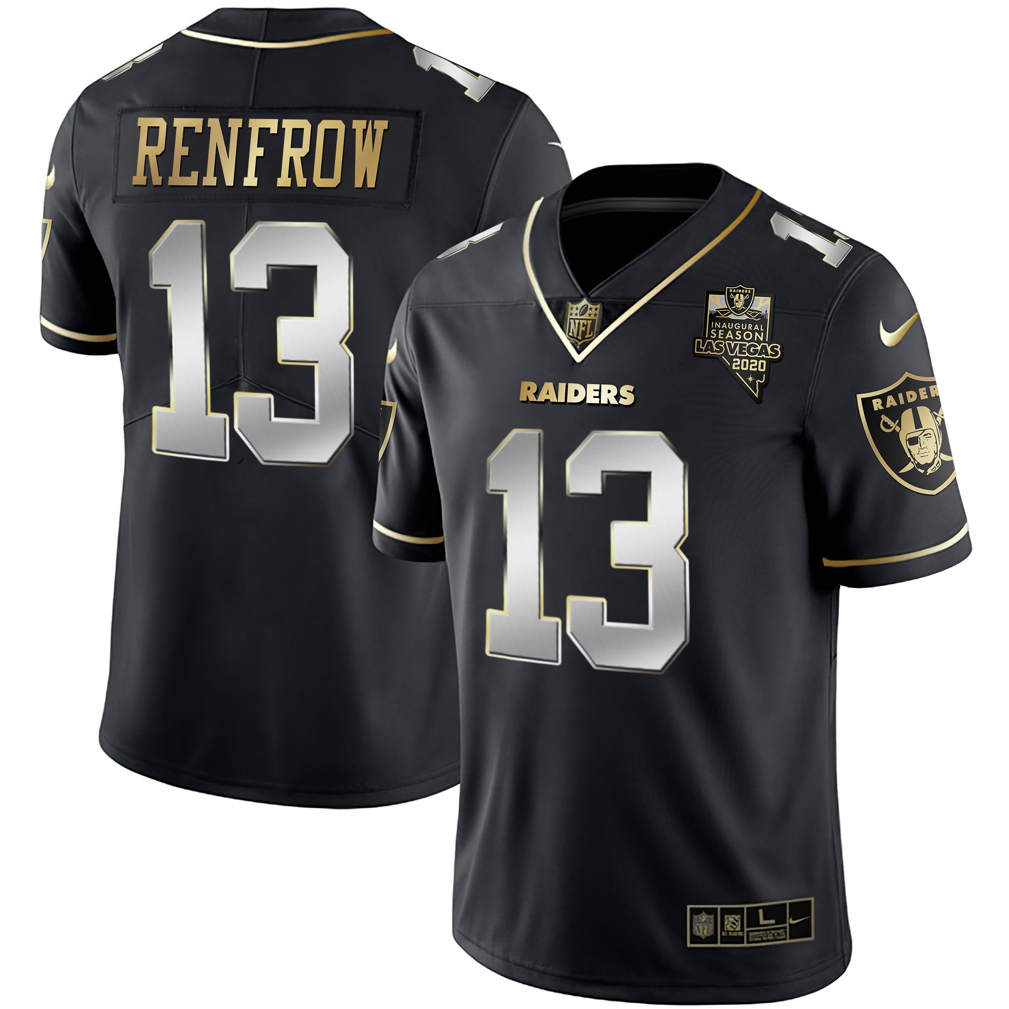Hunter Renfrow Men's Las Vegas Raiders Inaugural Season Patch Gold & Split - All Stitched Black Limited Jersey - All Stitched