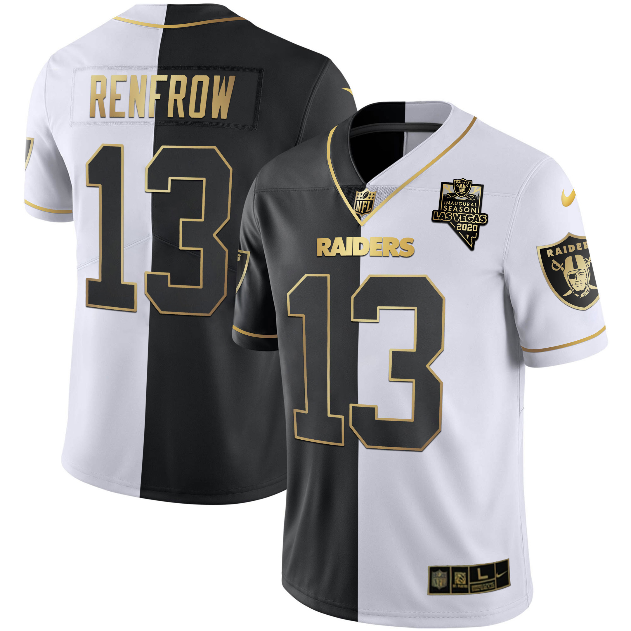 Hunter Renfrow Men's Las Vegas Raiders Inaugural Season Patch Gold & Split - All Stitched Split Gold Jersey - All Stitched