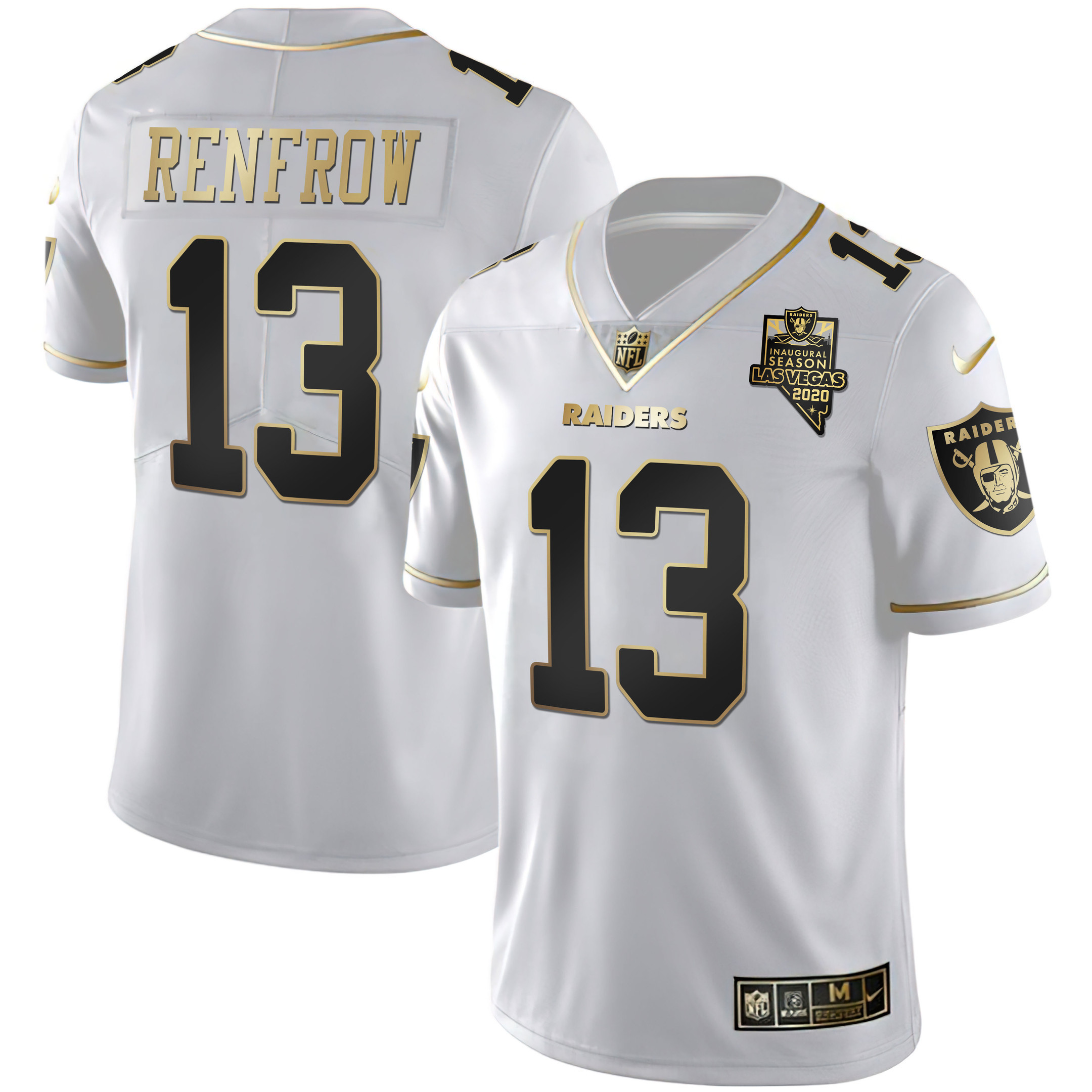 Hunter Renfrow Men's Las Vegas Raiders Inaugural Season Patch Gold & Split - All Stitched White Gold Jersey - All Stitched