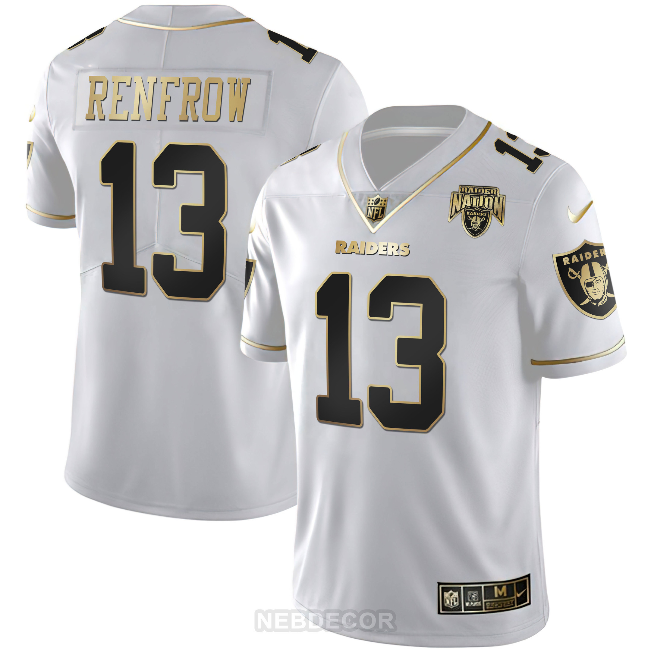 Hunter Renfrow Men's Las Vegas Raiders Raider Nation Patch White Gold and Black Gold White Gold Jersey - All Stitched