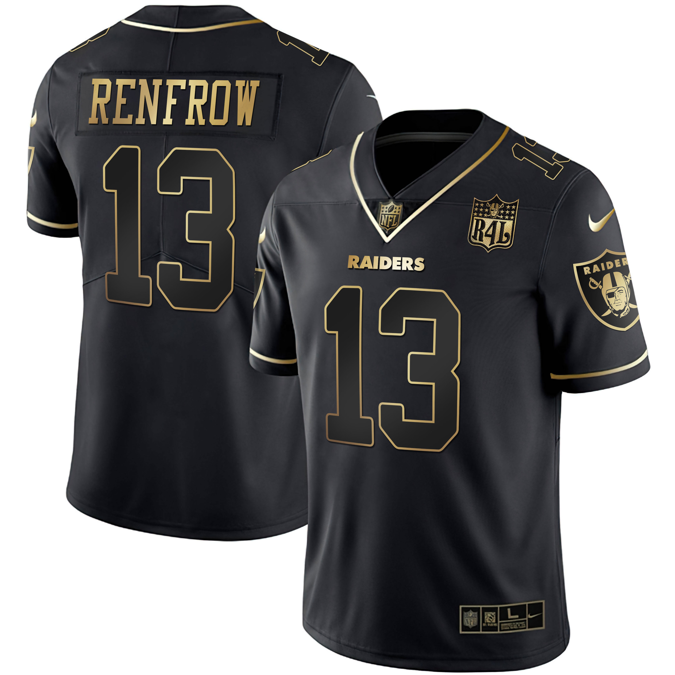 Hunter Renfrow Men's Las Vegas Raiders Raider4Life Patch White Gold and Black Gold - All Stitched Black Gold Jersey - All Stitched