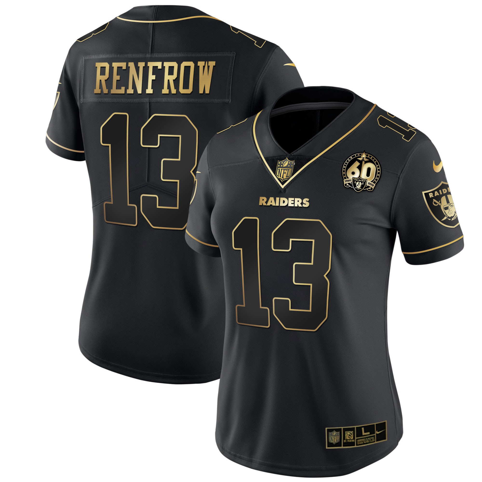 Hunter Renfrow Women's Las Vegas Raiders 60th Season Patch Gold & Split - All Stitched Black Gold Jersey - All Stitched