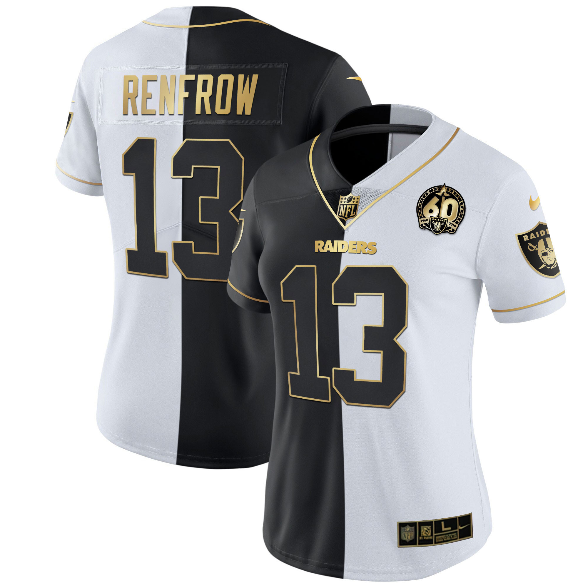 Hunter Renfrow Women's Las Vegas Raiders 60th Season Patch Gold & Split - All Stitched Split Gold Jersey - All Stitched
