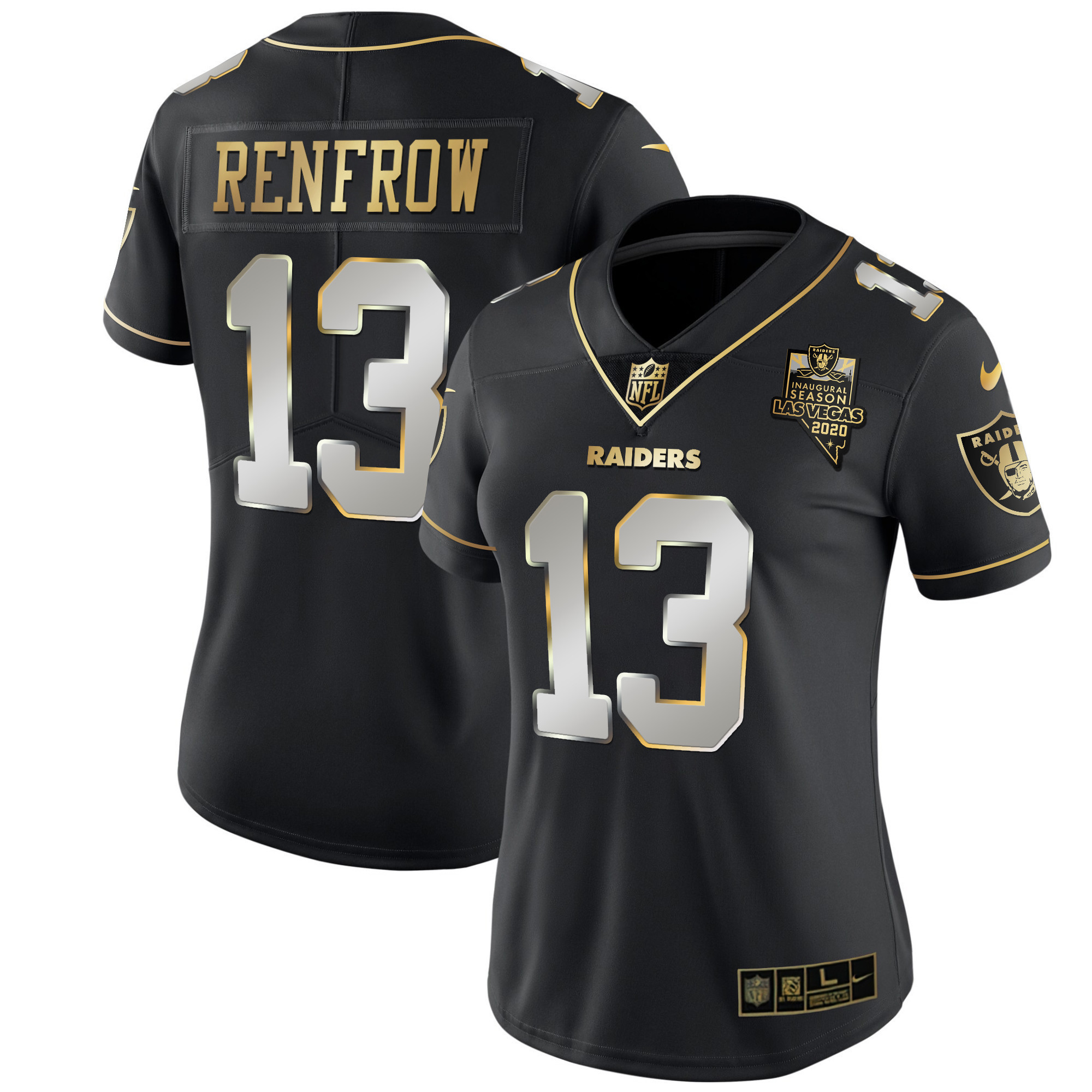 Hunter Renfrow Women's Las Vegas Raiders Inaugural Season Patch Gold & Split - All Stitched Black Limited Jersey - All Stitched