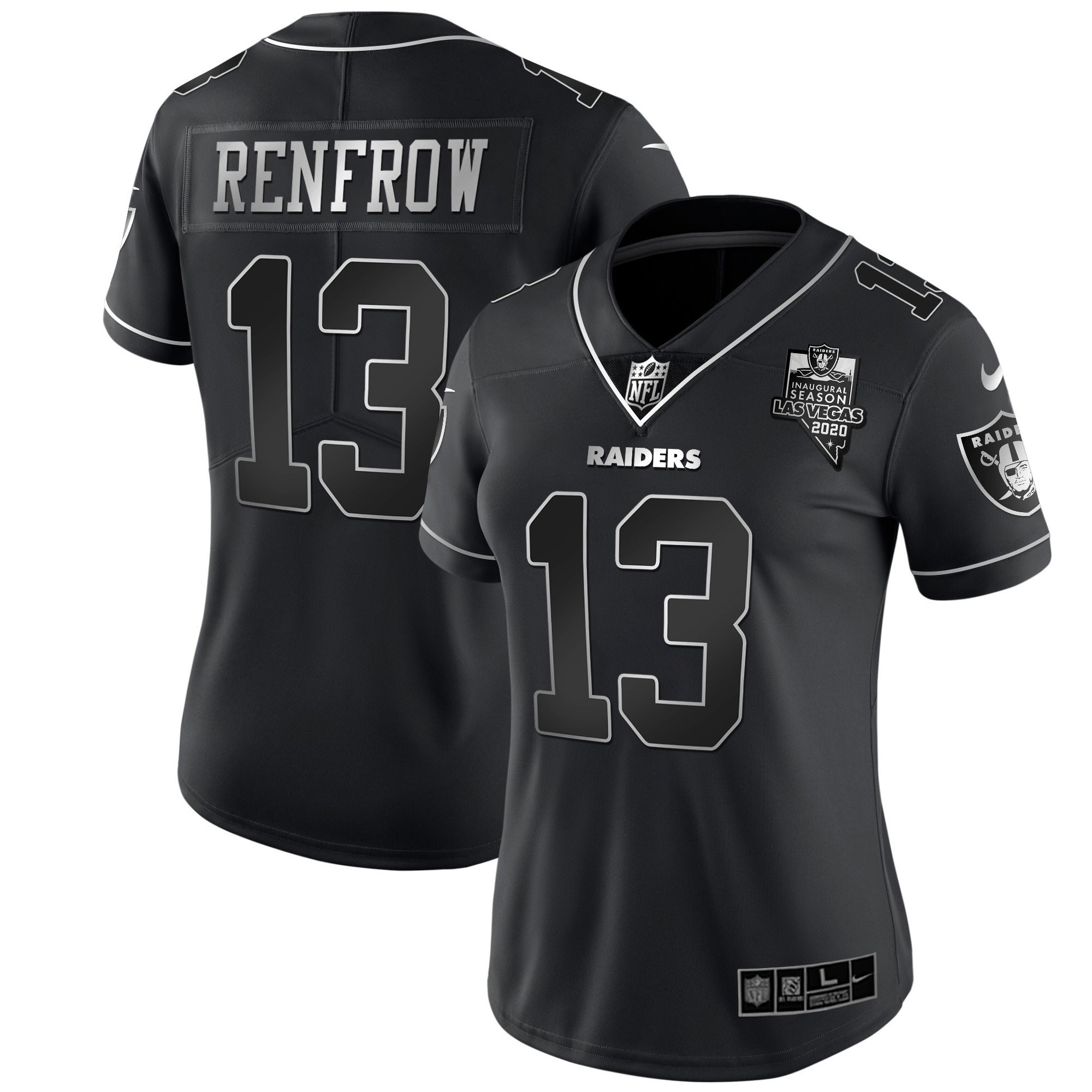 Hunter Renfrow Women's Las Vegas Raiders Inaugural Season Patch Gold & Split - All Stitched Black Silver Jersey - All Stitched
