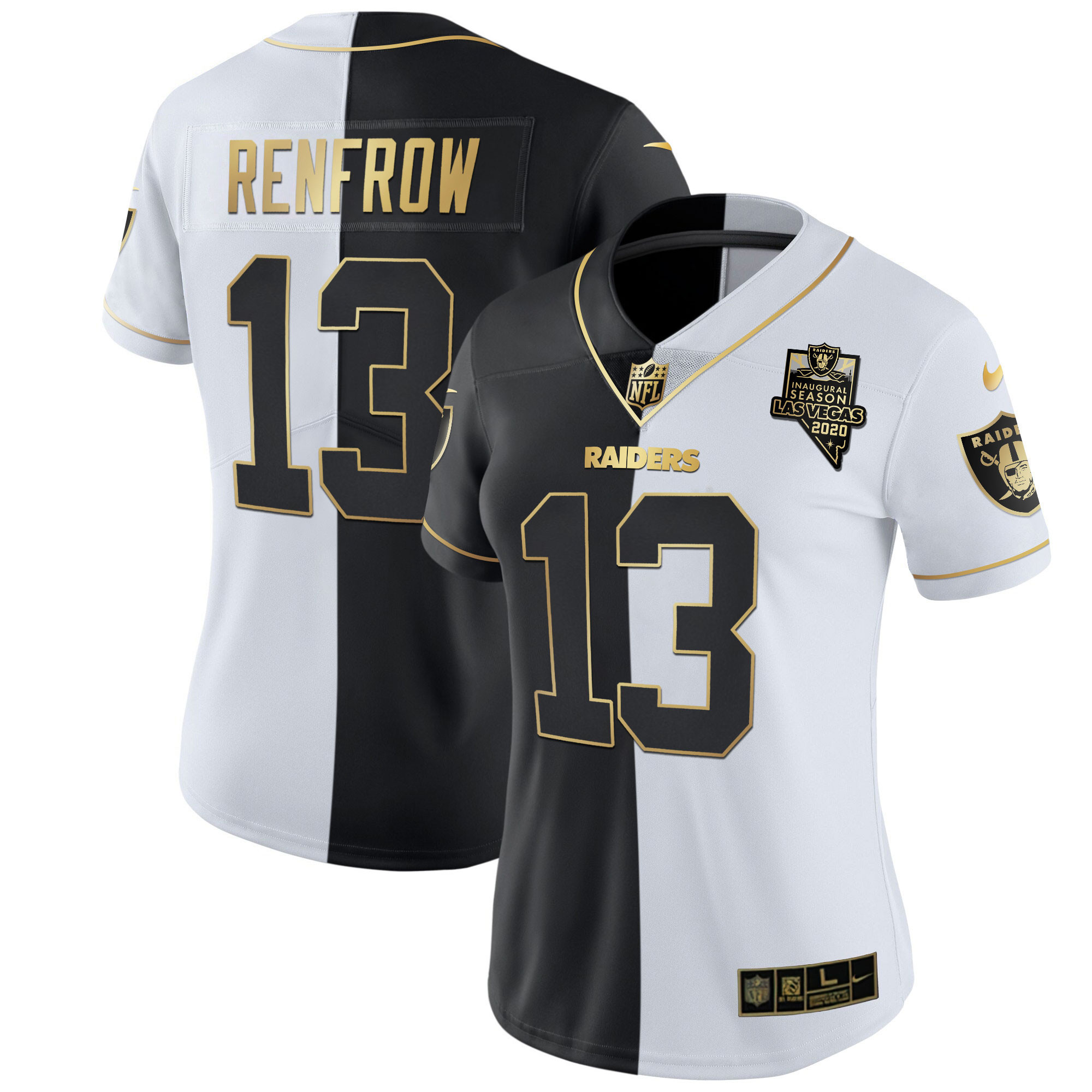 Hunter Renfrow Women's Las Vegas Raiders Inaugural Season Patch Gold & Split - All Stitched Split Gold Jersey - All Stitched
