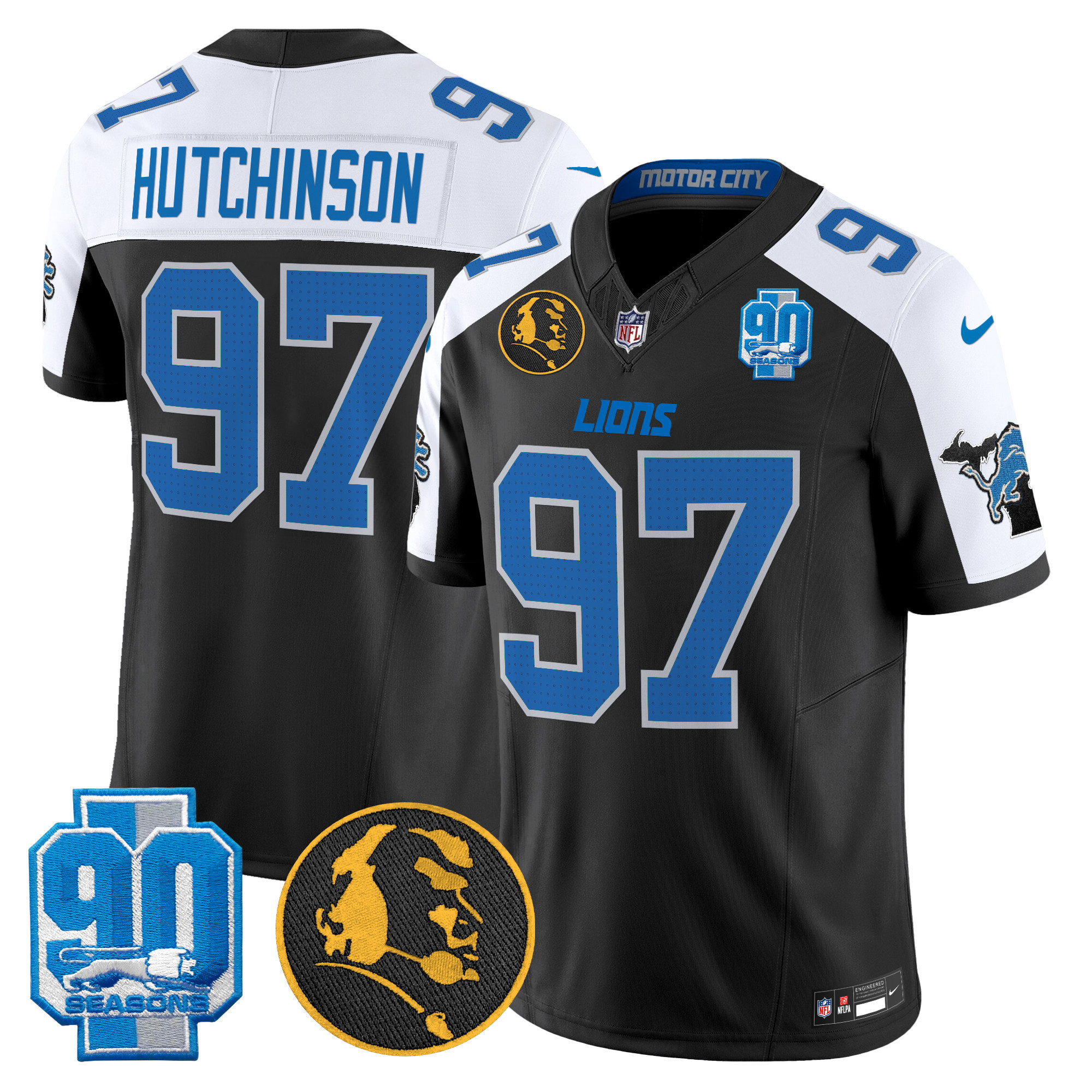 Hutchinson Men's Detroit Lions 2024 90th & John Madden Patch Vapor Limited Alternate Jersey - All Stitched