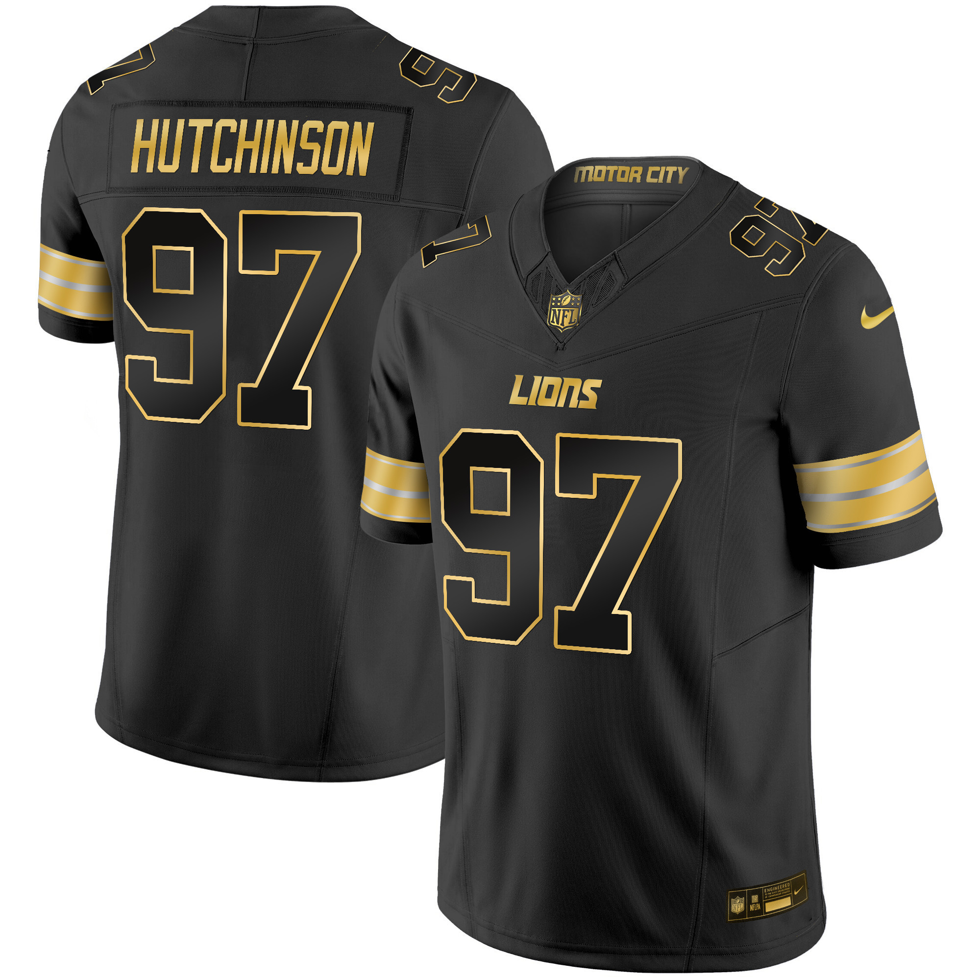 Hutchinson Men's Detroit Lions 2024 Gold Vapor Limited Black Gold Jersey - All Stitched