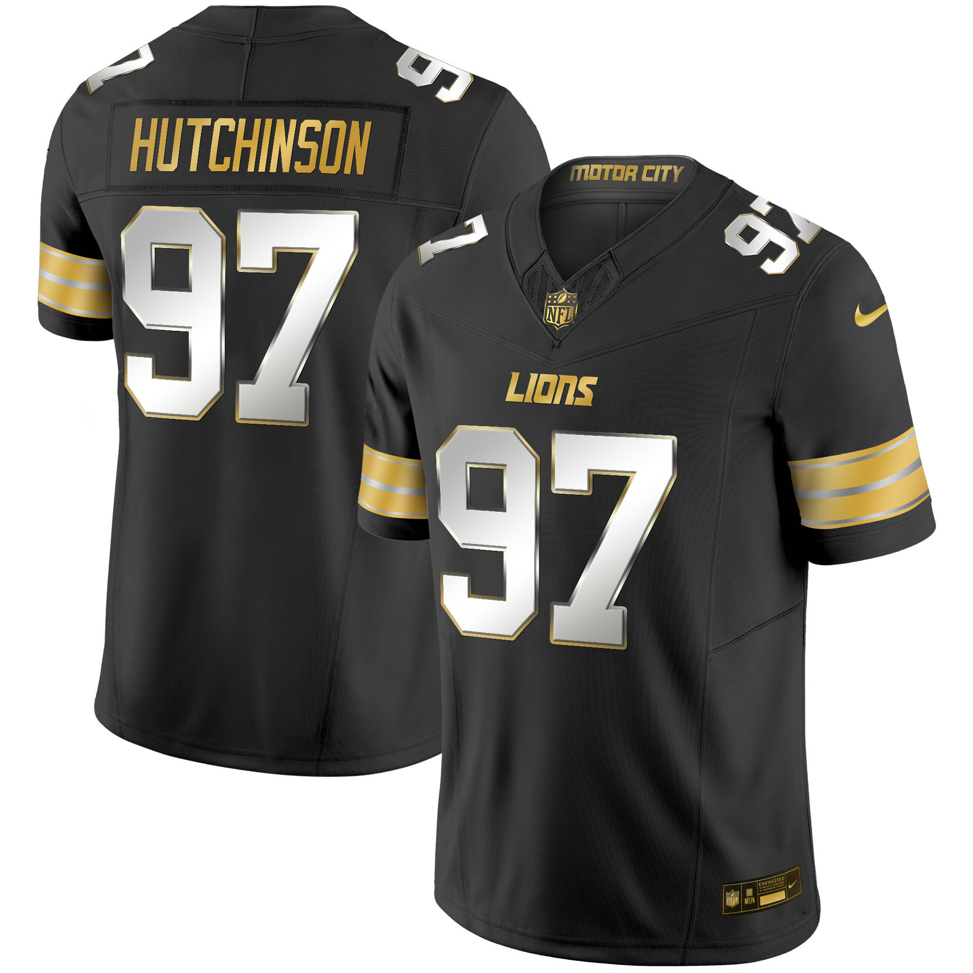 Hutchinson Men's Detroit Lions 2024 Gold Vapor Limited Black Limited Jersey - All Stitched