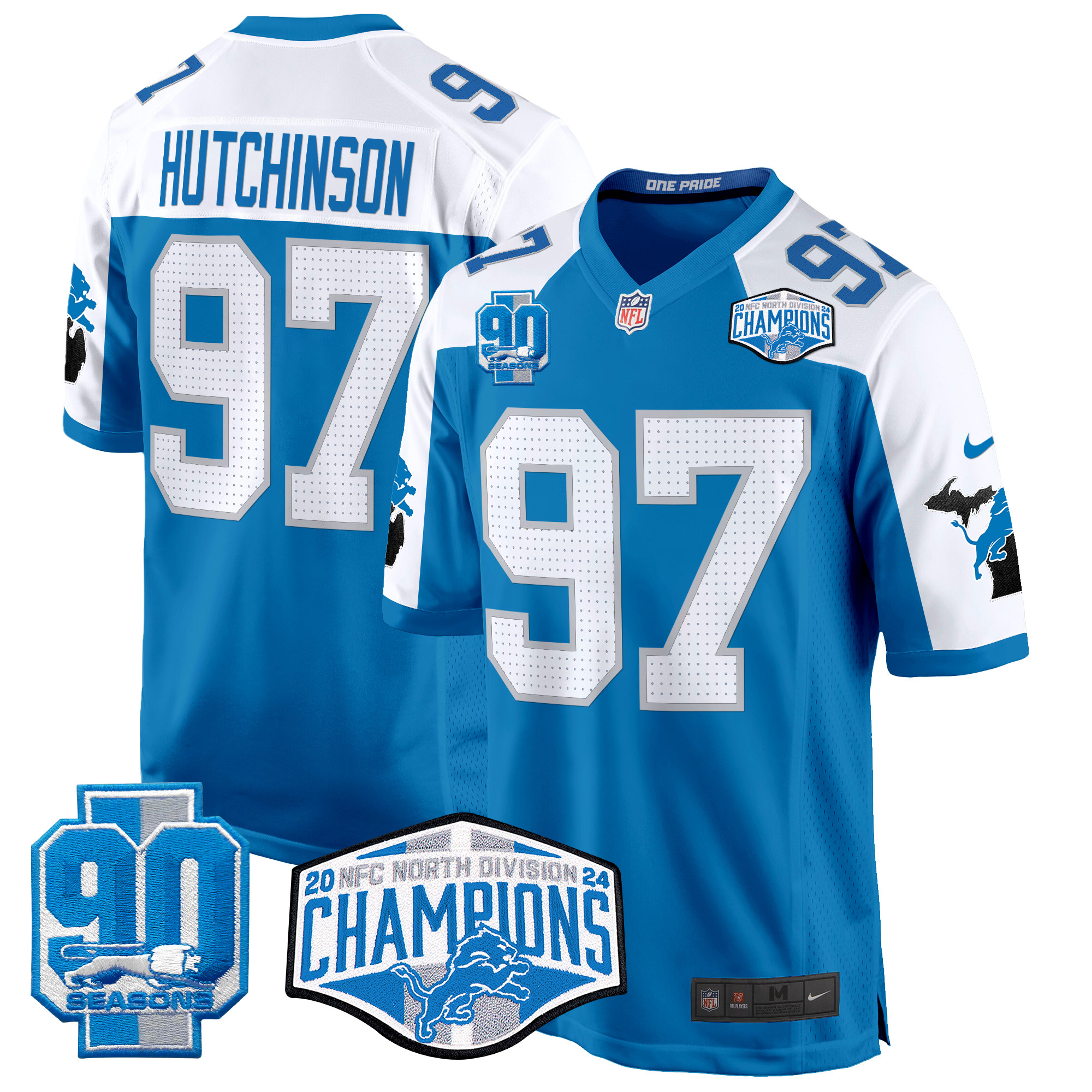 Hutchinson Men's Detroit Lions 2024 NFC North Division Champions Patch Game Blue Alternate Jersey - All Stitched
