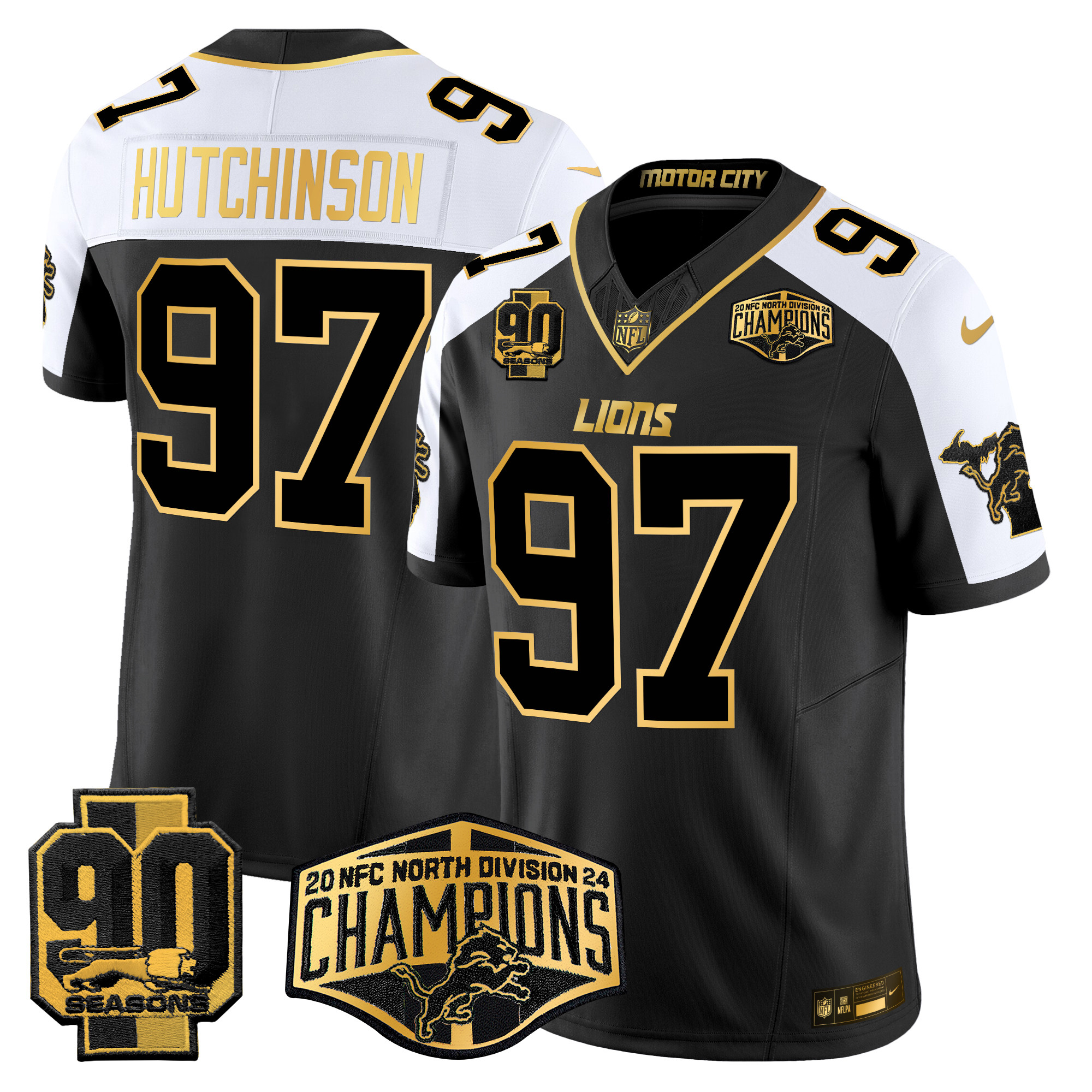 Hutchinson Men's Detroit Lions 2024 NFC North Division Champions Patch Gold Vapor Limited Alternate Jersey - All Stitched