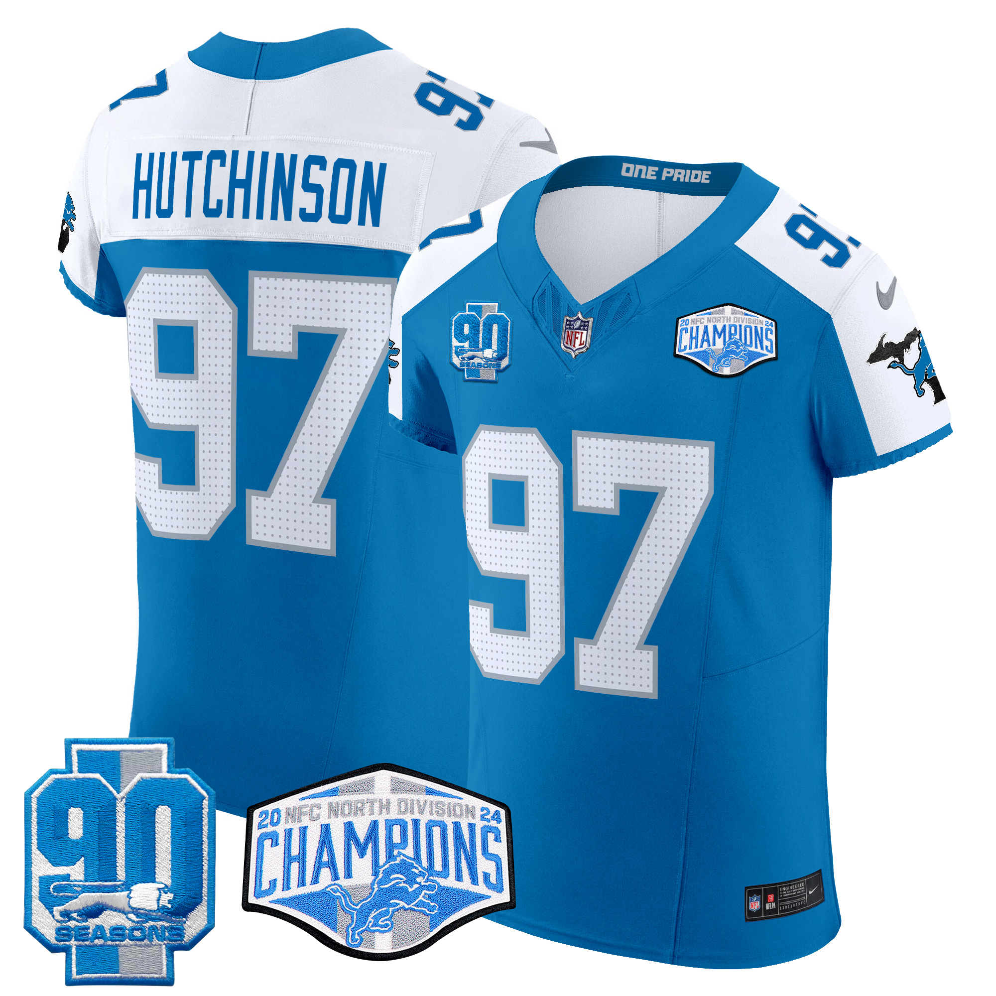 Hutchinson Men's Detroit Lions 2024 NFC North Division Champions Patch Vapor Elite Blue Alternate Jersey - All Stitched